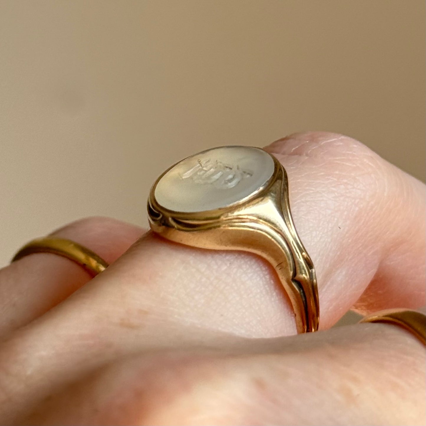 Antique Monogramed 'W' Intaglio Signet ring; Circa 1853