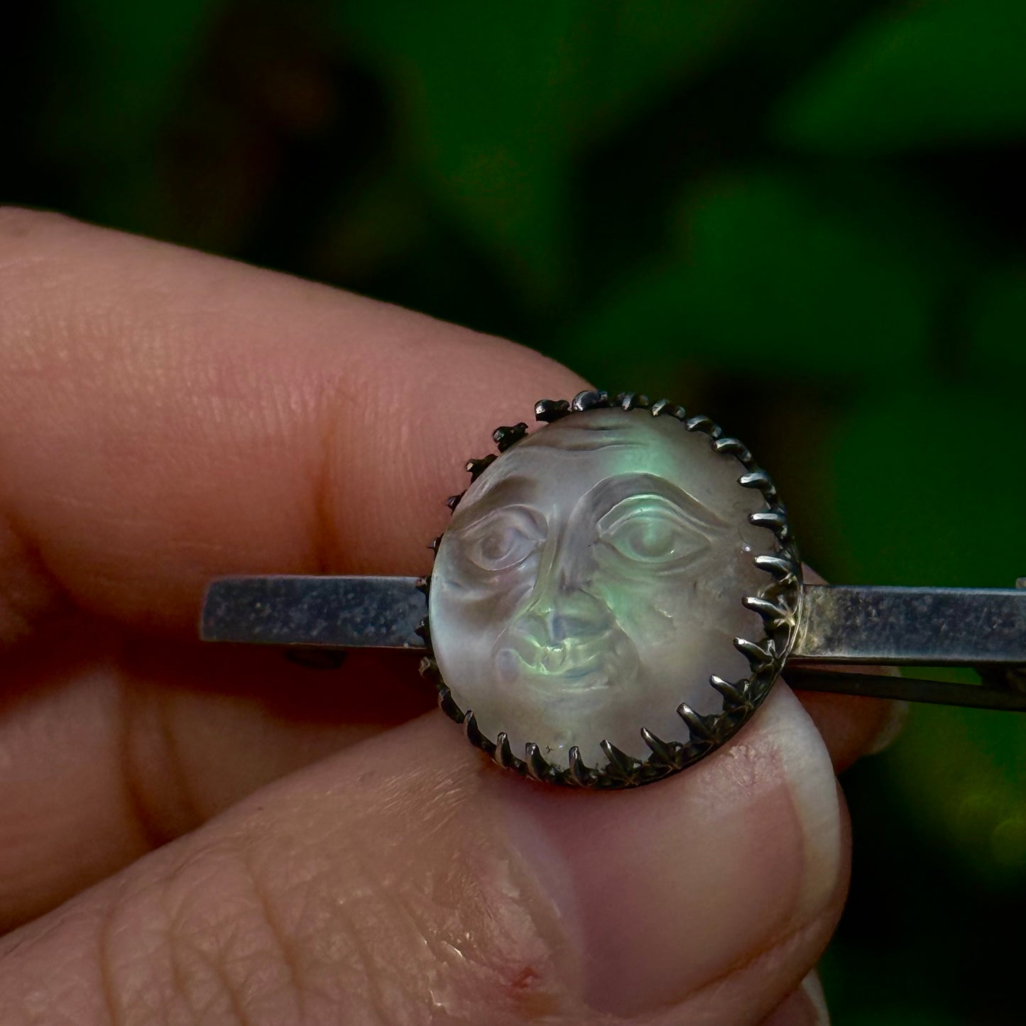 Victorian Man in the Moon Silver Brooch