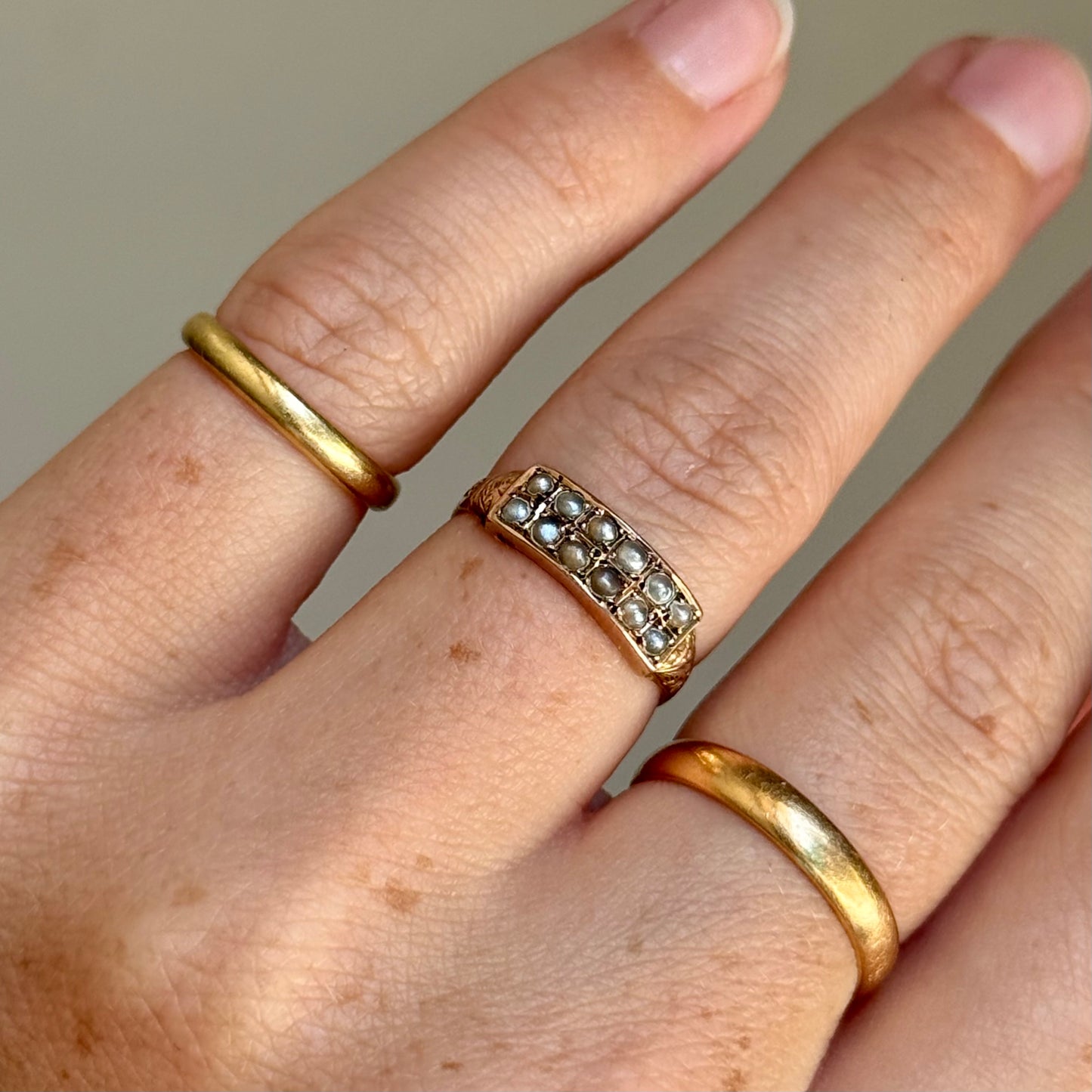 Antique Victorian Pearl Double Row Ring; Circa 1890