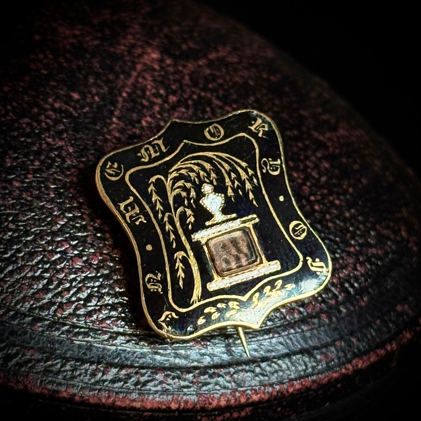 Victorian Enamel Mourning Brooch with Hair Locket; Circa 1850