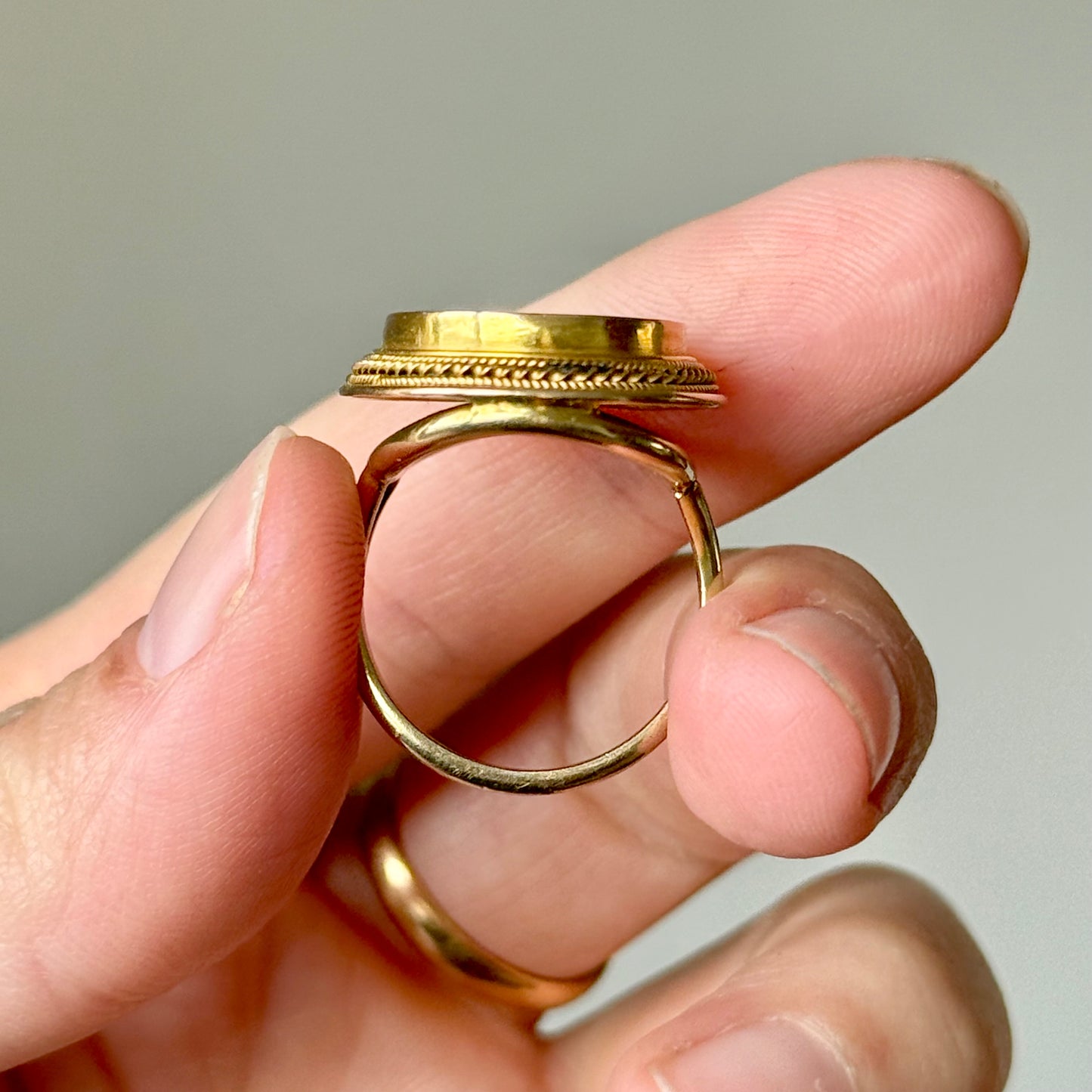 Victorian Pietra Dura Pansy Flower Ring in 9 Carat Gold