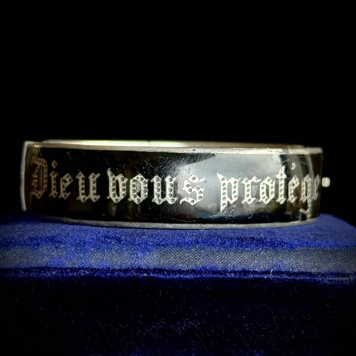 Antique Enamel Mourning Bangle in Silver; Circa 1866