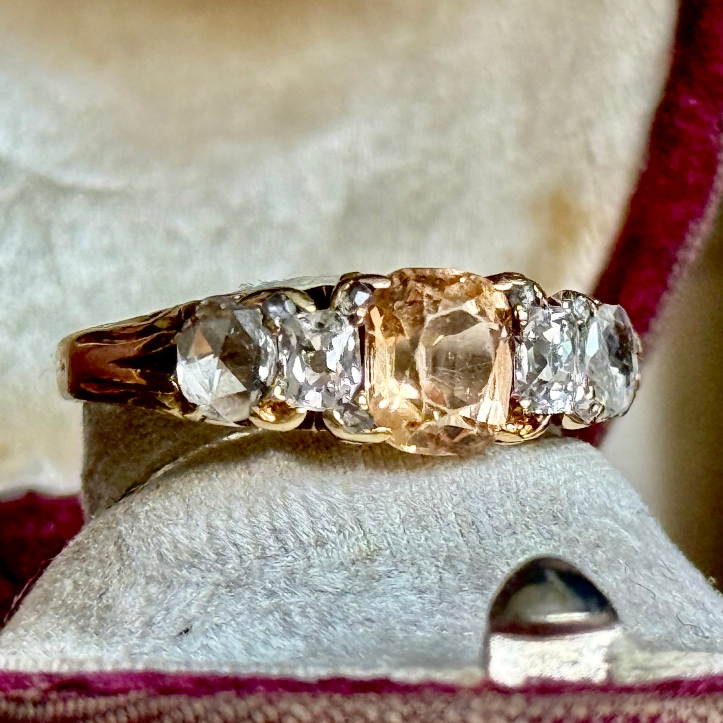 Late Victorian Imperial Topaz & Mixed Cut Diamond Ring; Circa 1890
