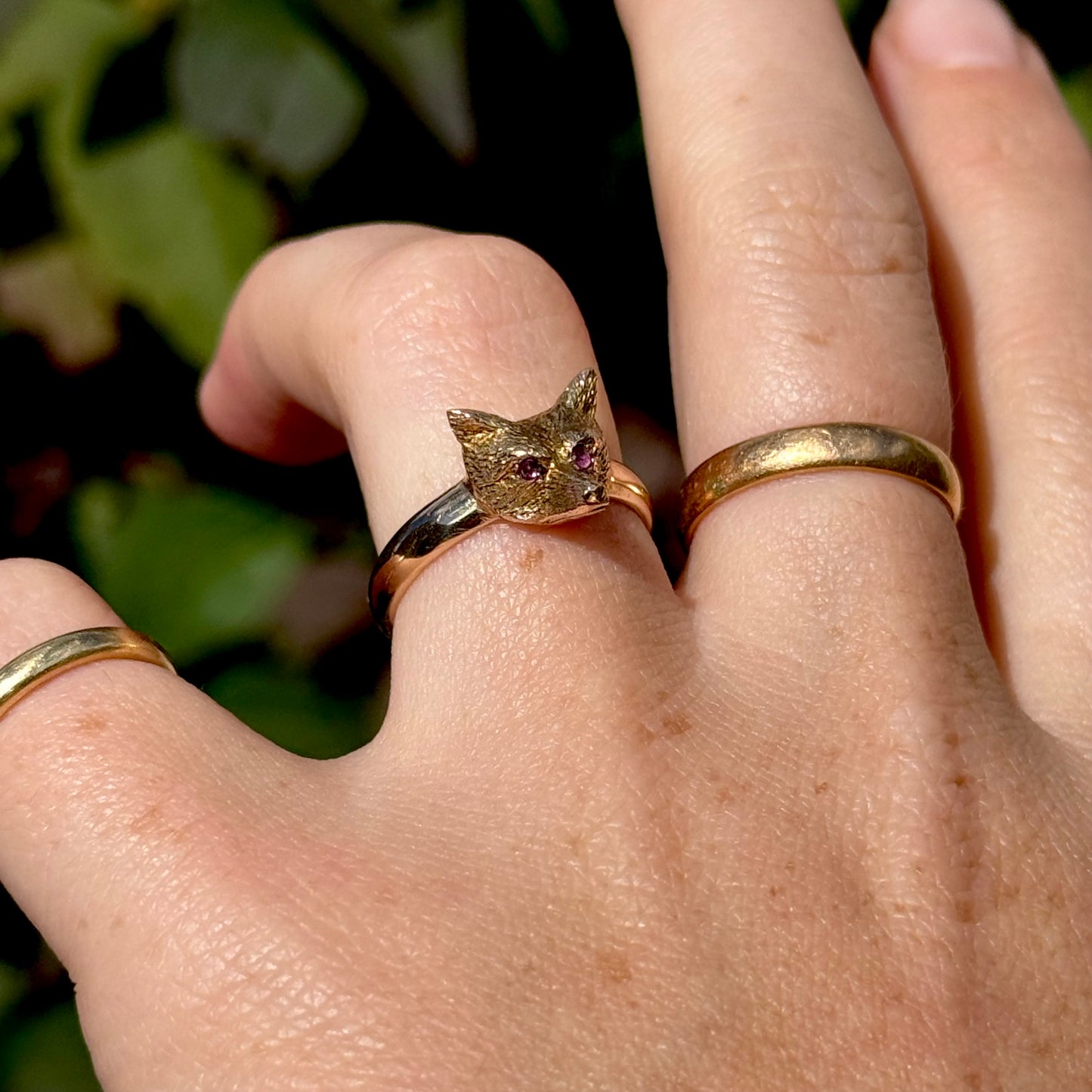 Antique Ruby Fox Head Ring in 9 Carat Gold