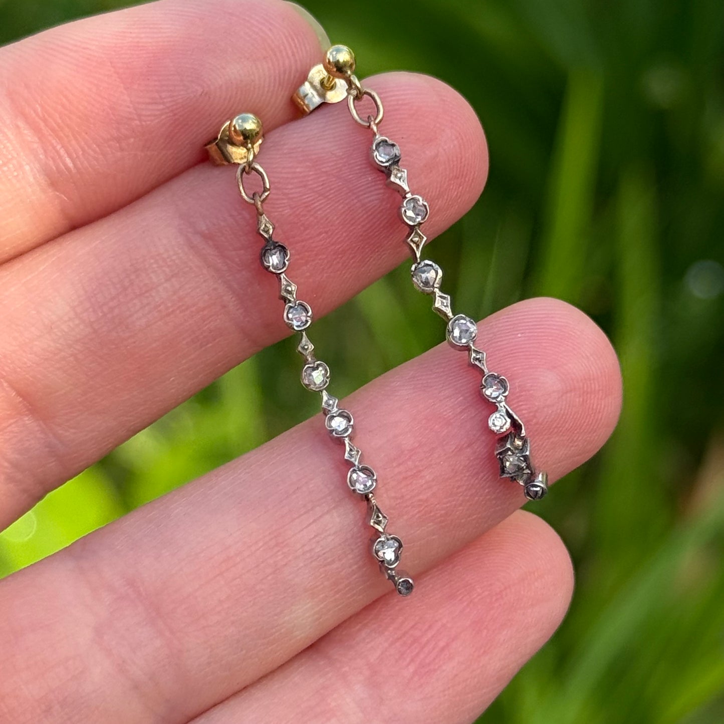 Antique Rose Cut Diamond Drop Earrings