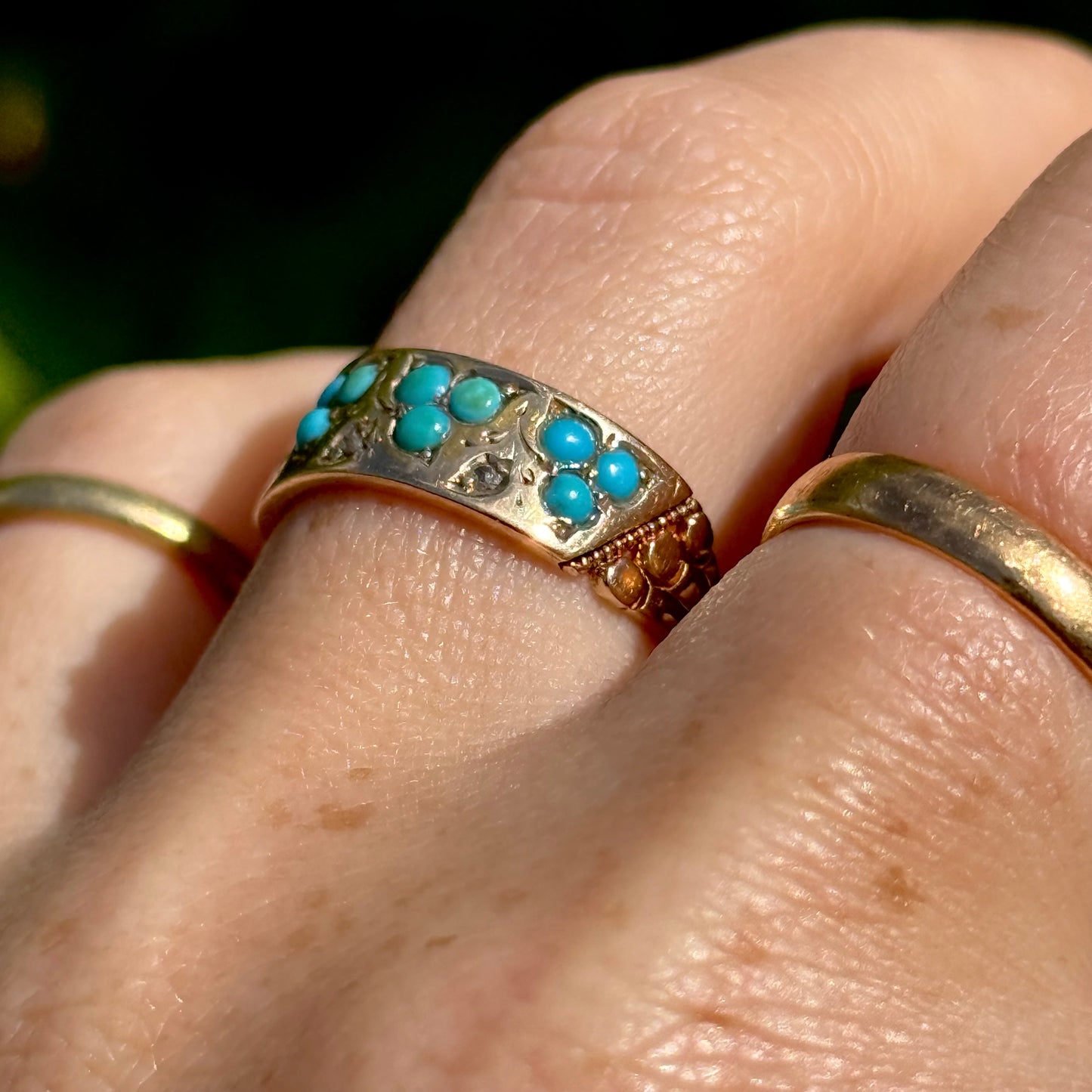 Victorian Turquoise & Diamond sentimental Ring in 15 Carat Gold