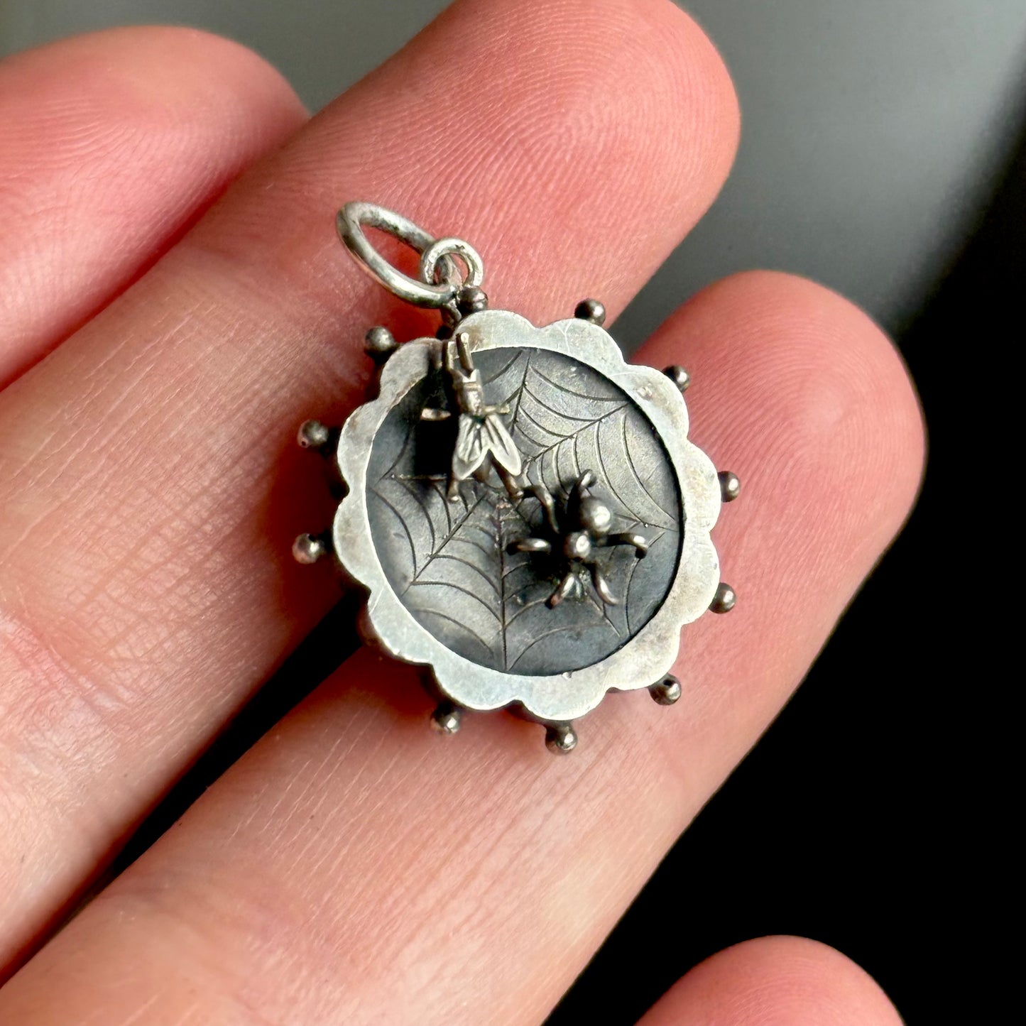 Victorian Spider and the Fly Pendant in Silver