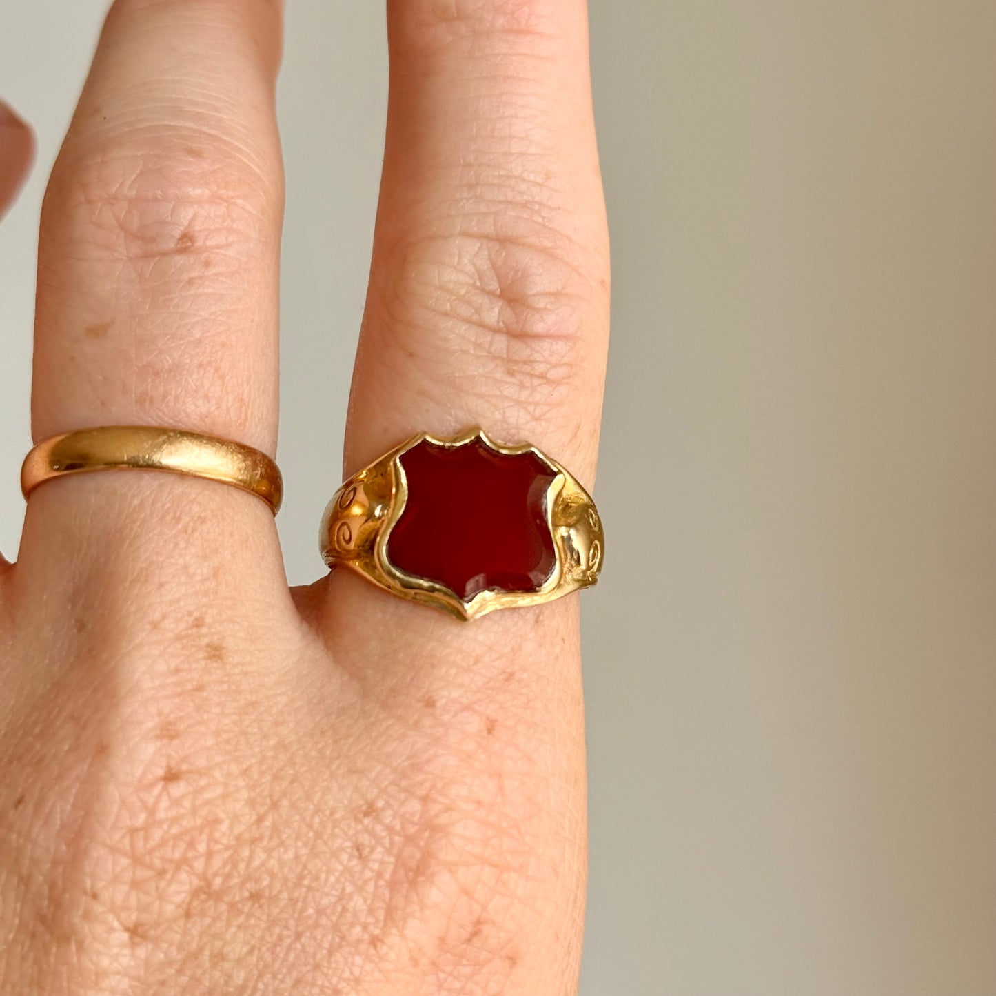 Antique Carnelian Signet Ring in 18 Carat Gold; Circa 1880