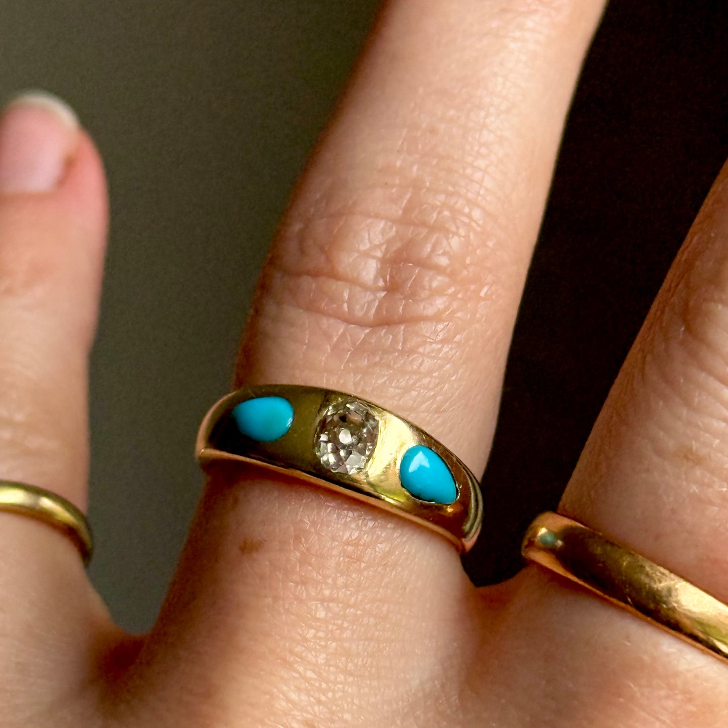 Victorian Turquoise & Diamond Ring in 18 Carat Gold