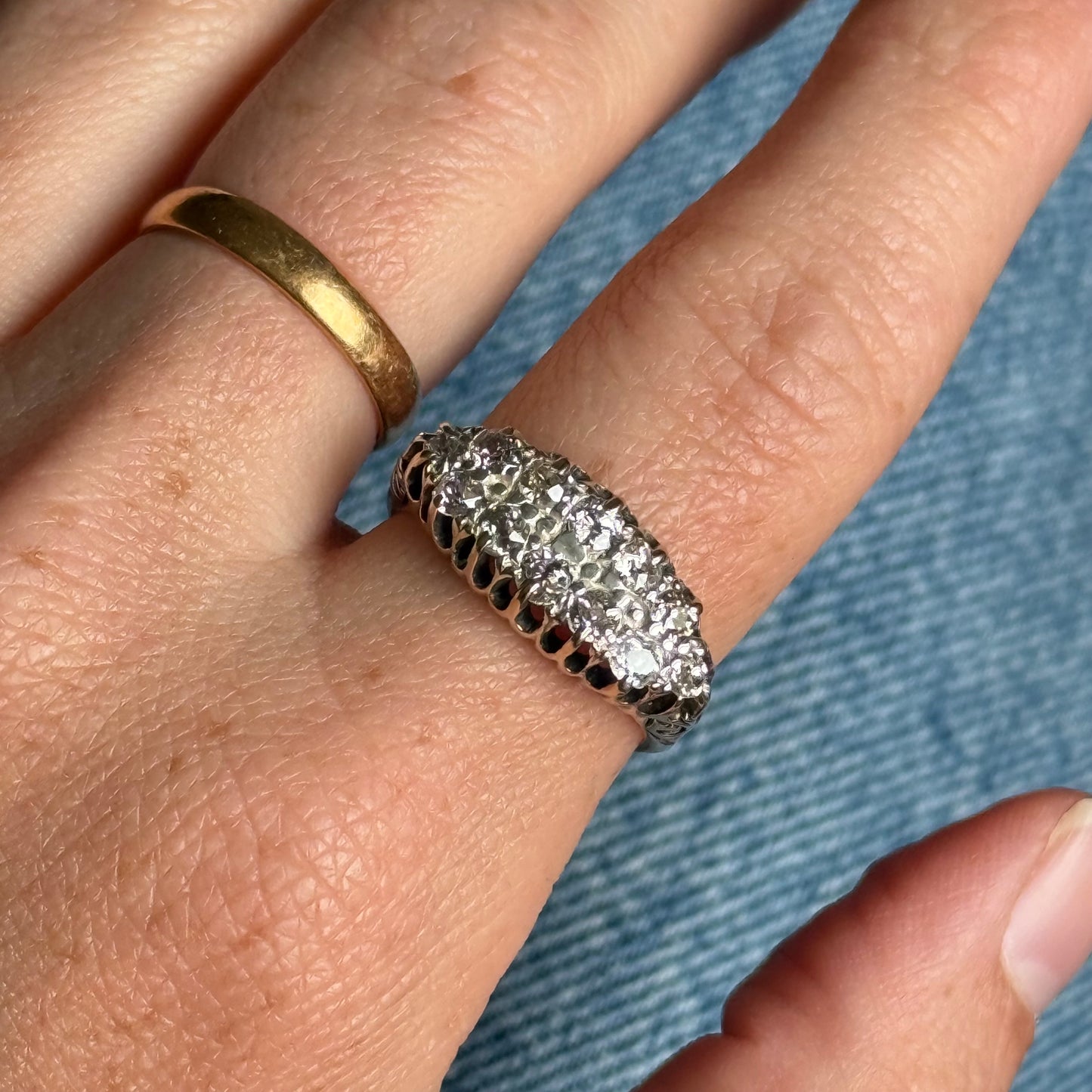 Antique Old Cut Diamond Double Row Boat Ring