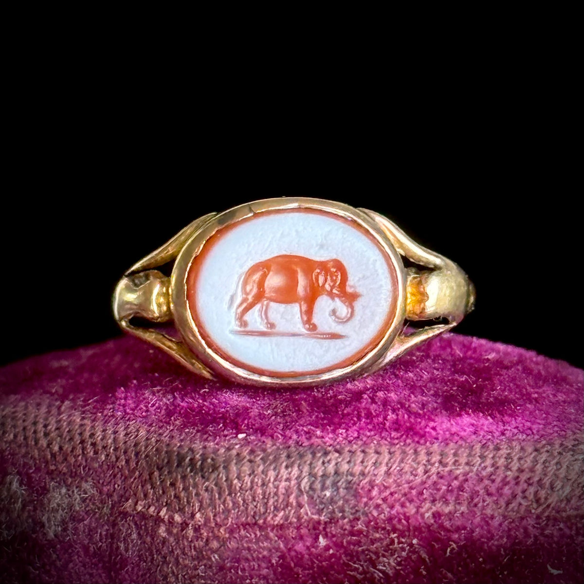 Antique Elephant Signet Ring in 9 Carat Gold; Circa 1880