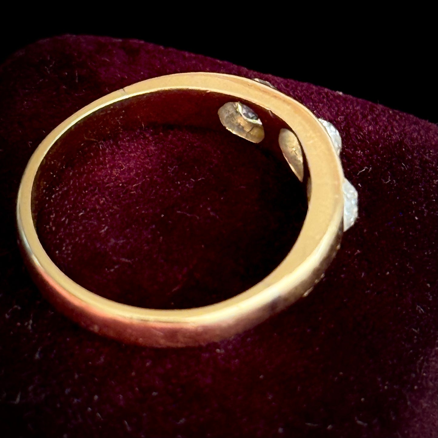 Antique Old Cut Diamond Trilogy Ring; Circa 1890