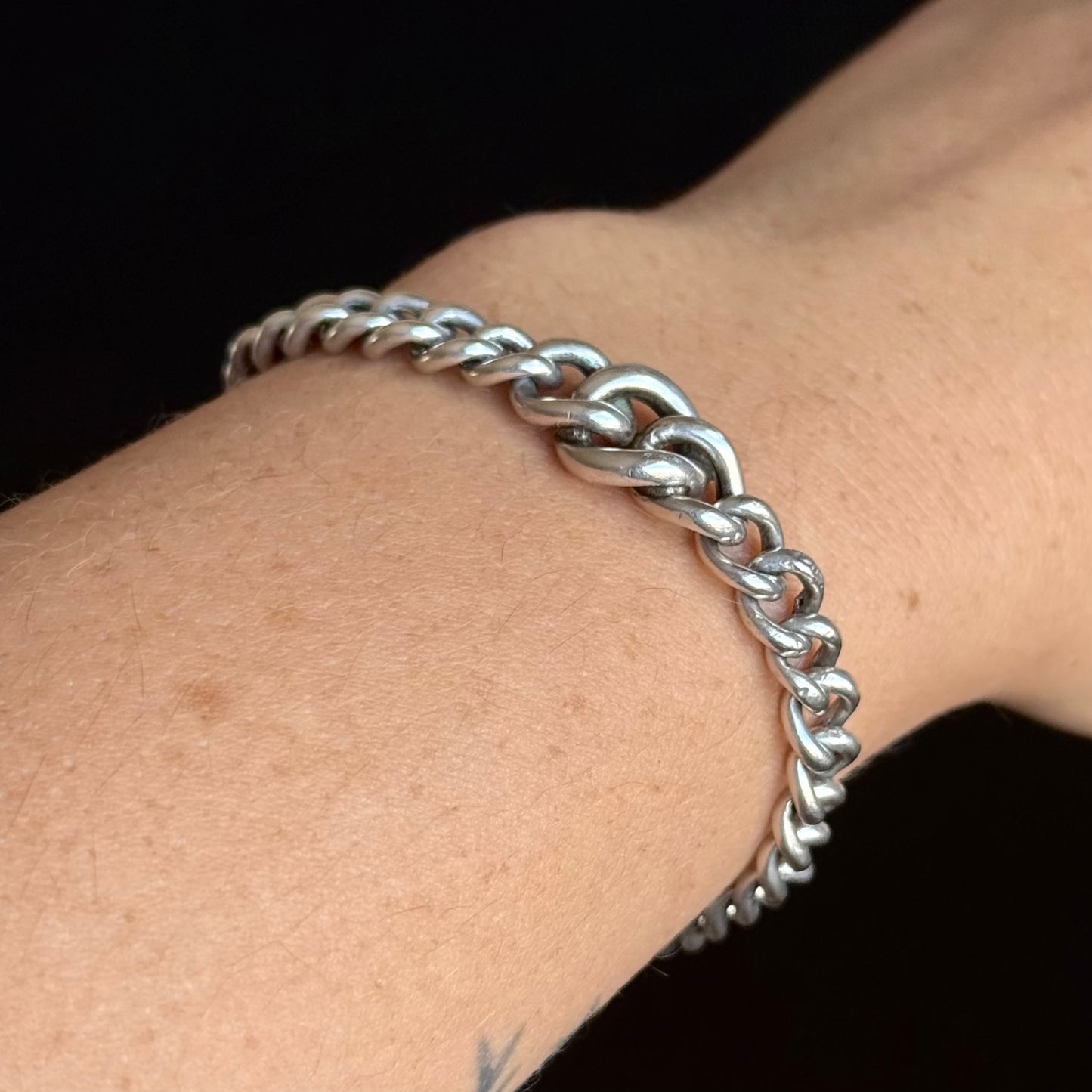 Antique Victorian silver Curb Chain Bracelet; Circa 1890