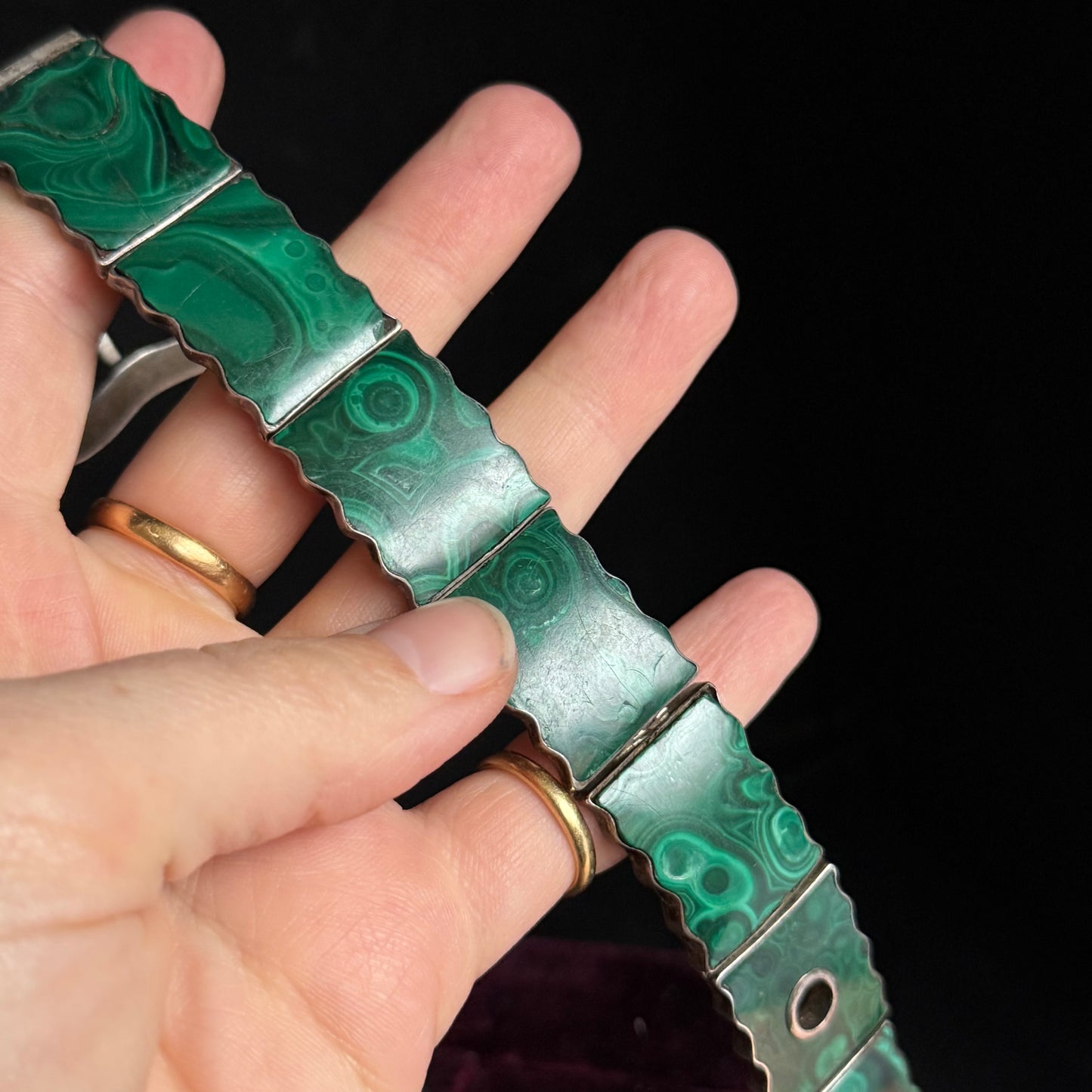 Antique Silver and Malachite Buckle Bracelet