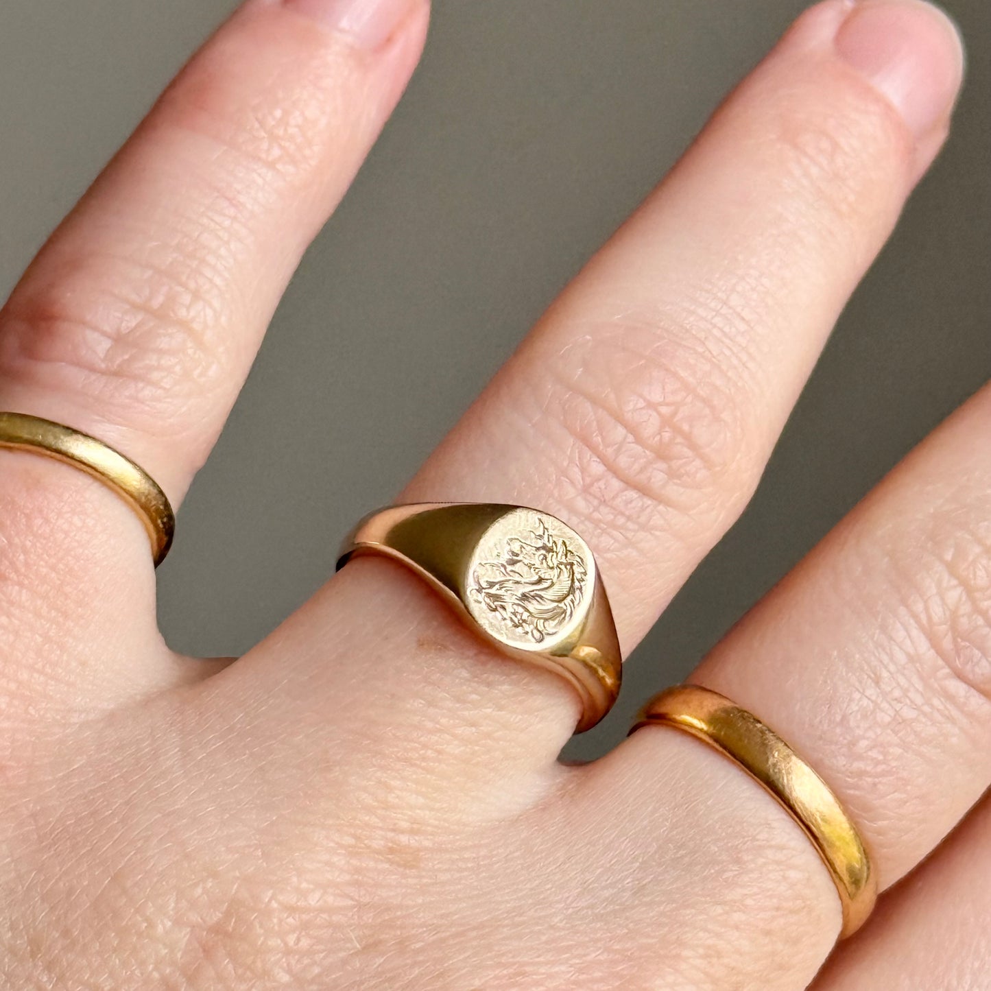 Vintage Unicorn Heraldic Signet Ring in 9 Carat Gold; Circa 1989