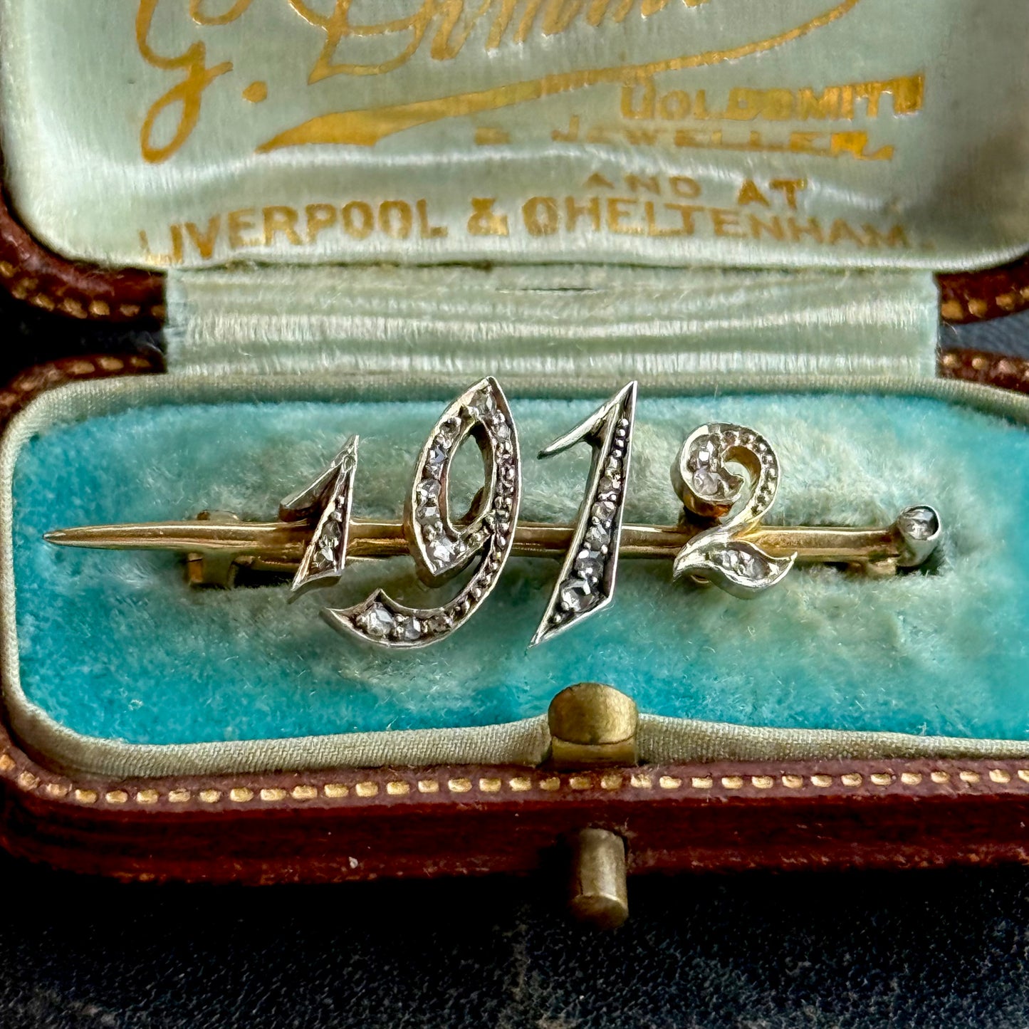 Antique Diamond Brooch in 18 Carat Gold with Box; Circa 1912