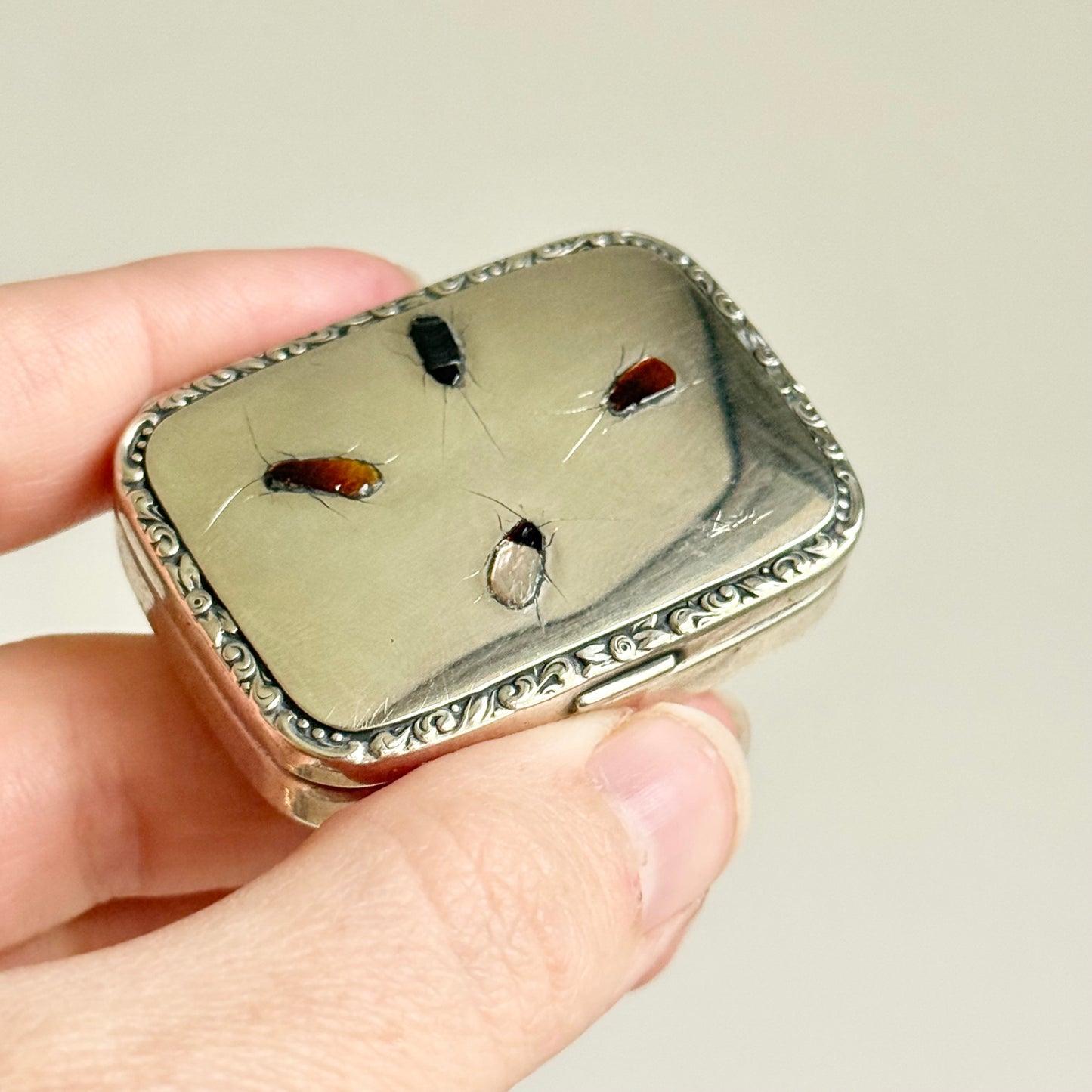 Antique Shibayama Trinket Box in Sterling Silver