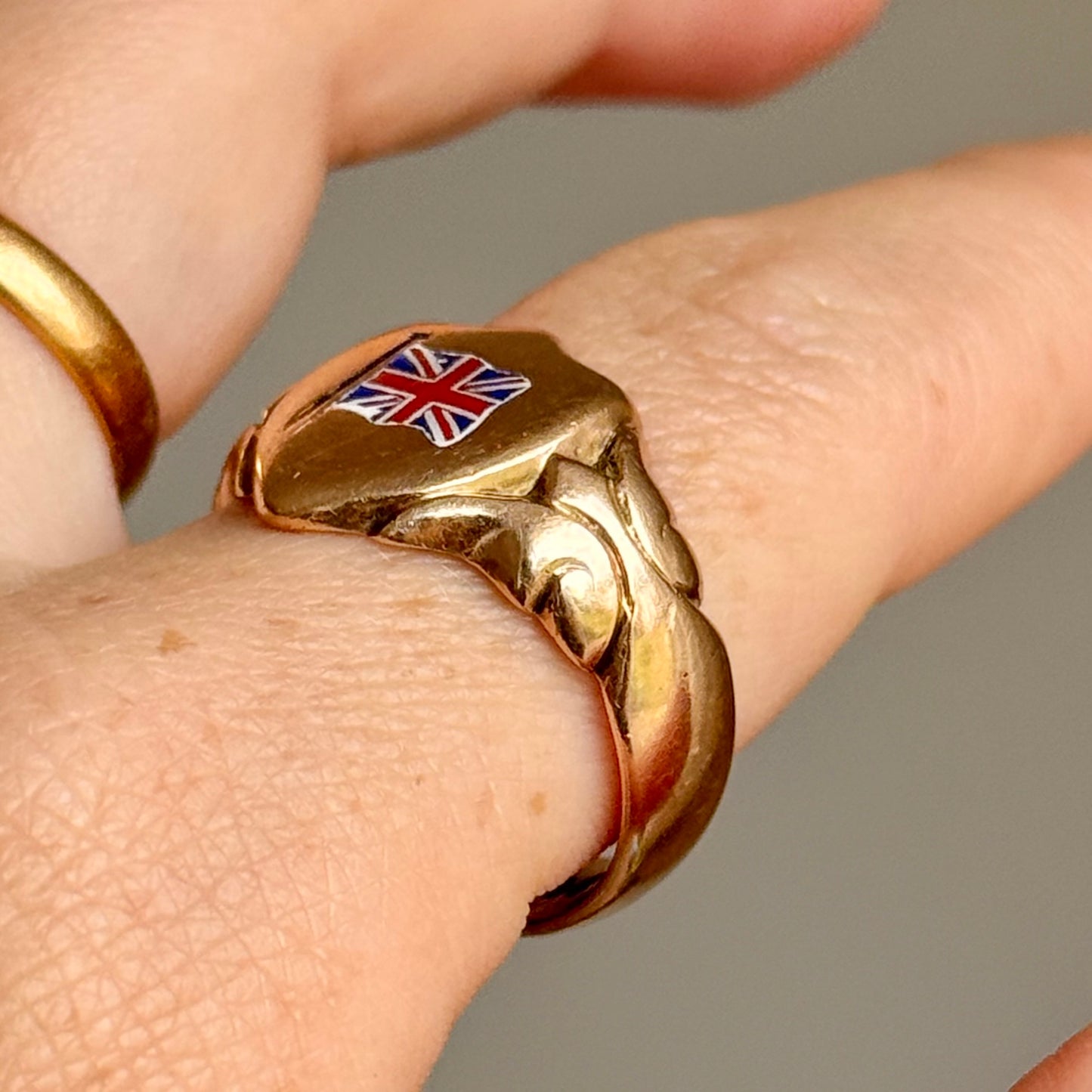 Antique First World War Enamel Signet Ring in 9 Carat Rose Gold; Circa 1914