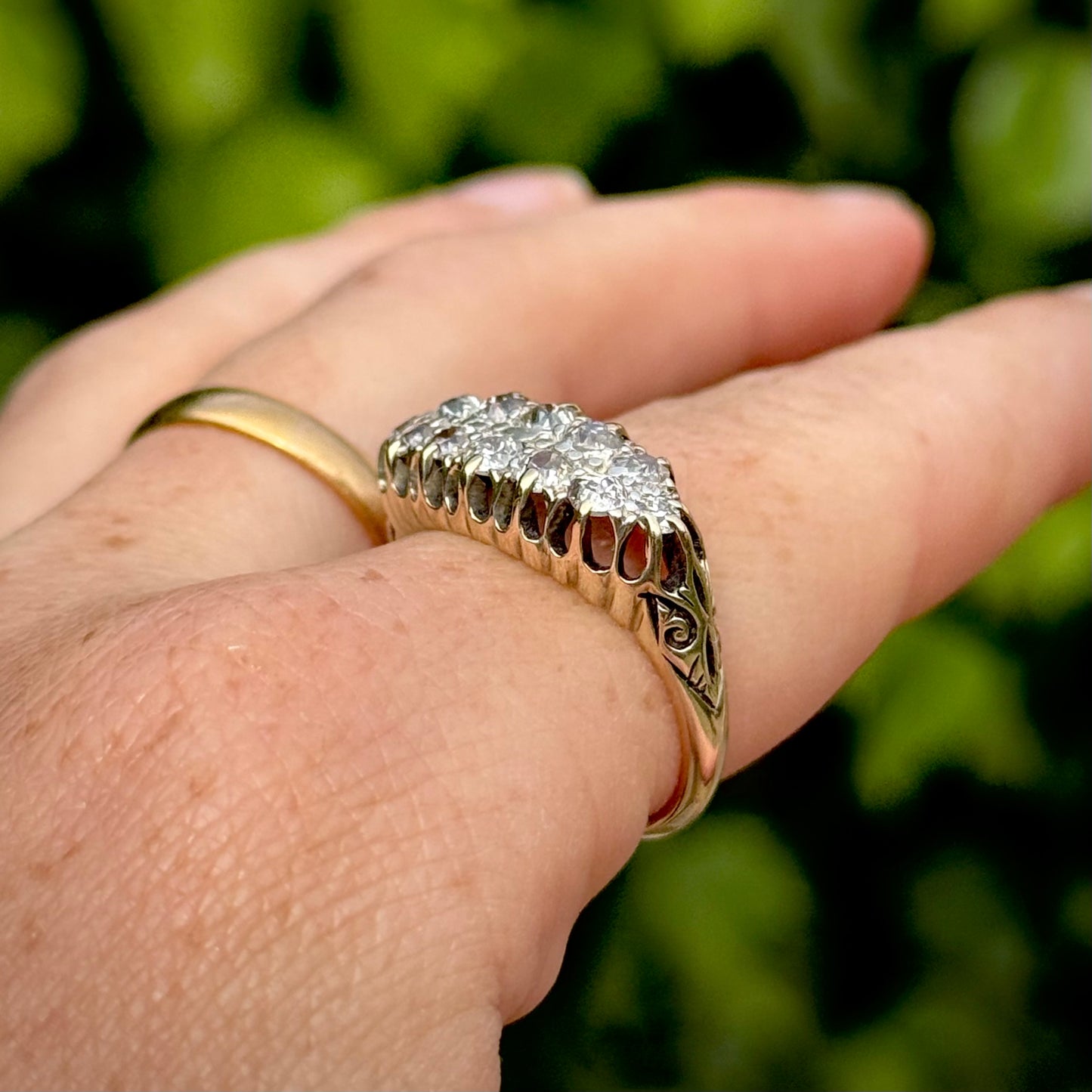 Antique Old Cut Diamond Double Row Boat Ring