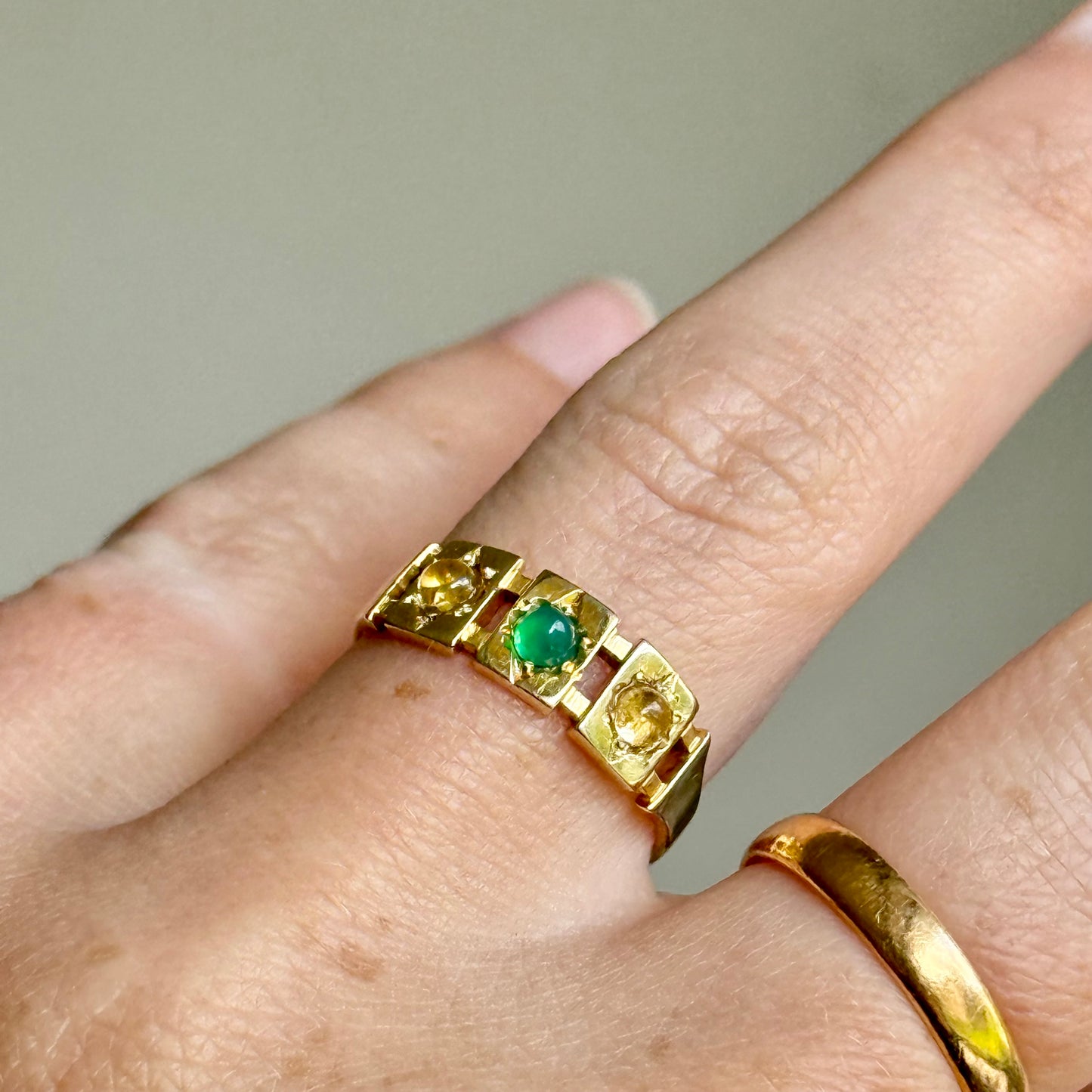 Antique Victorian Citrine & Emerald Ring in 15 Carat Gold