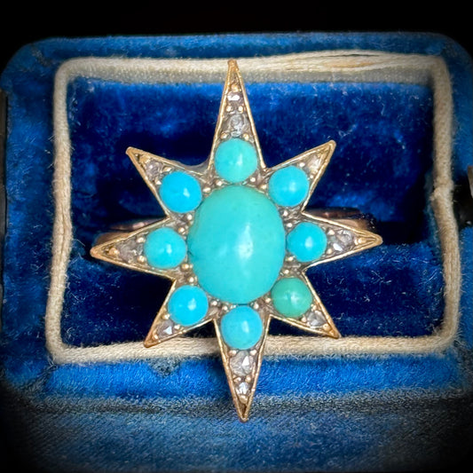 Antique Turquoise & Diamond Star ring