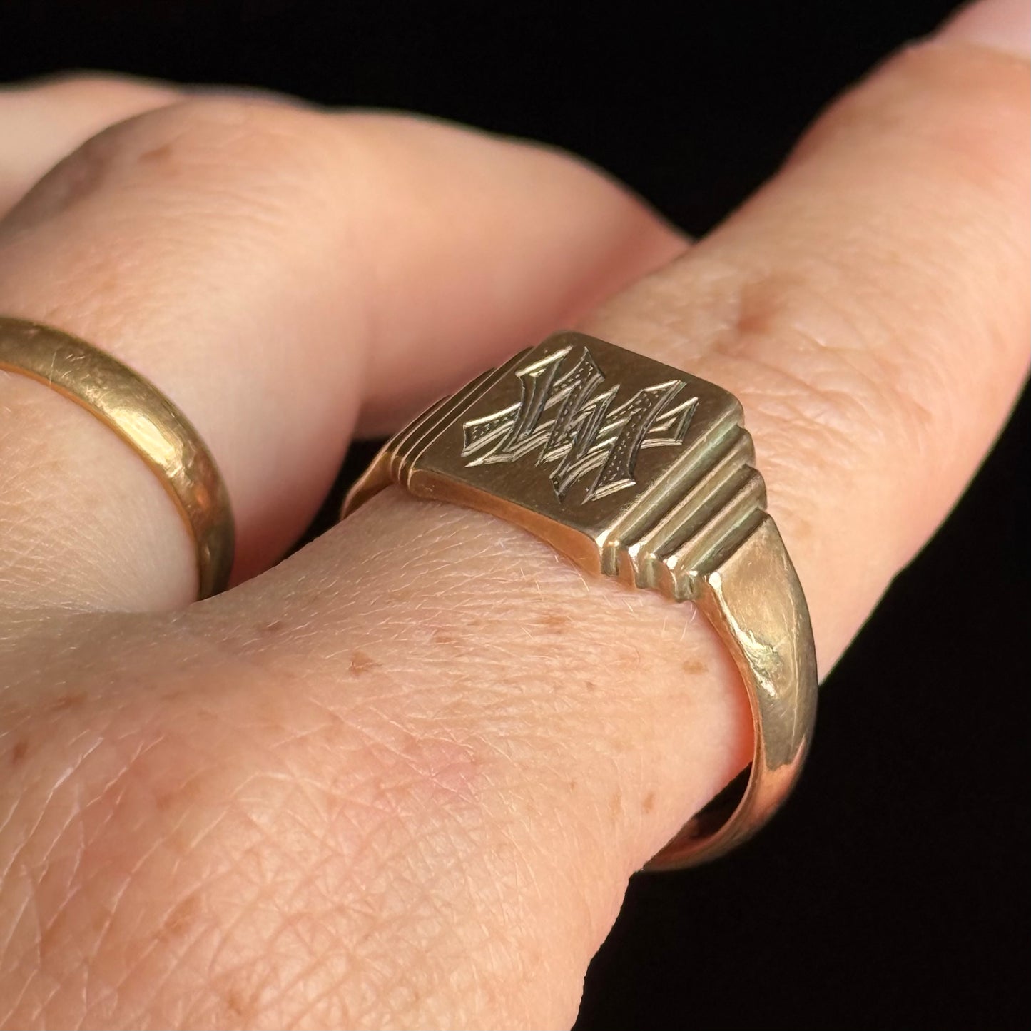 Heavy Vintage  Monogrammed Signet Ring; Circa 1936