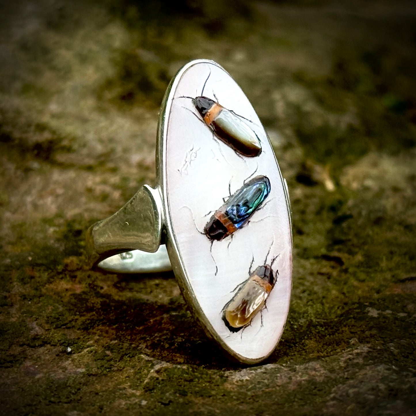 Vintage Shibayama Ring in Sterling Silver