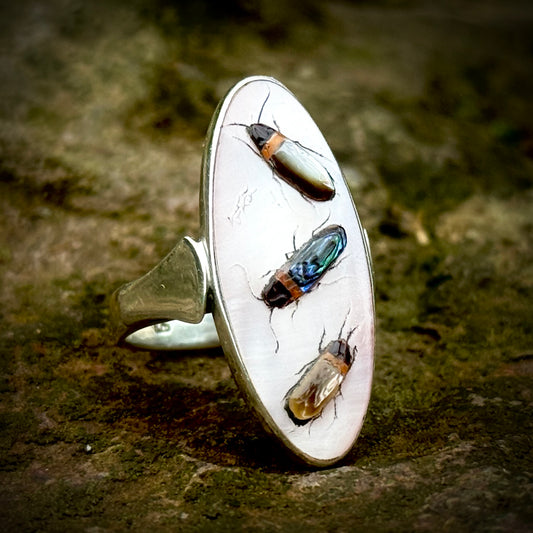 Vintage Shibayama Ring in Sterling Silver