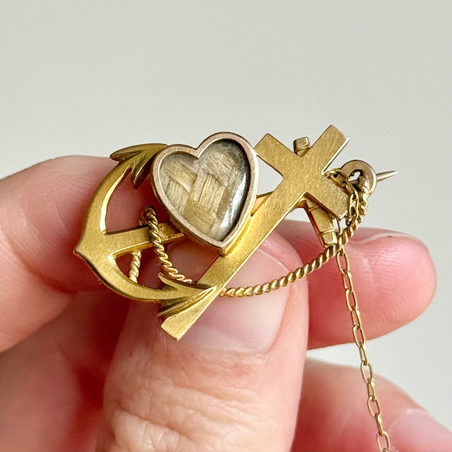 Victorian Faith, Hope & Charity Mourning Brooch in 15 Carat Gold