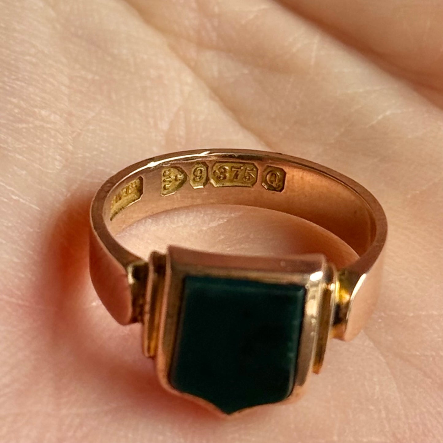 Antique Victorian Bloodstone Signet Ring in 9 Carat Rose Gold; Circa 1899