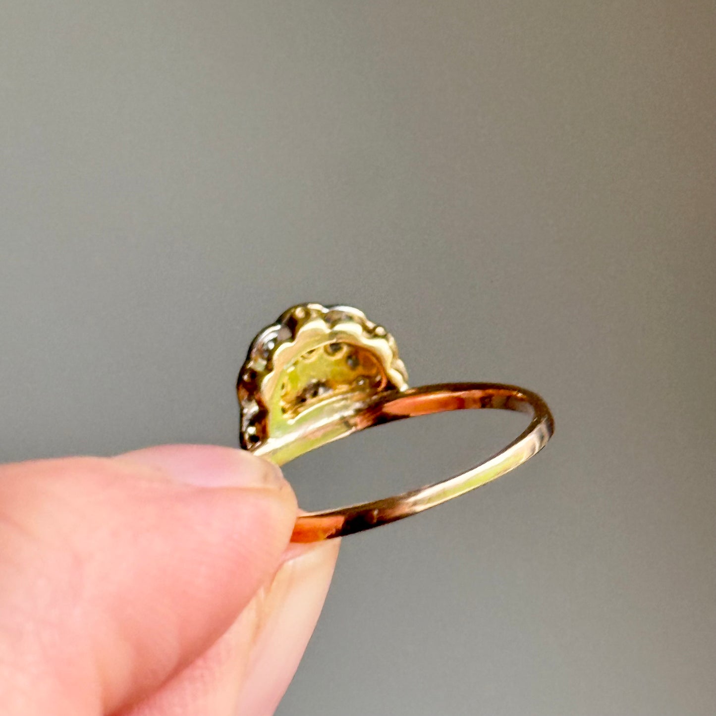 Art Deco Diamond Fan Ring in 9 Carat Gold; Circa 1920