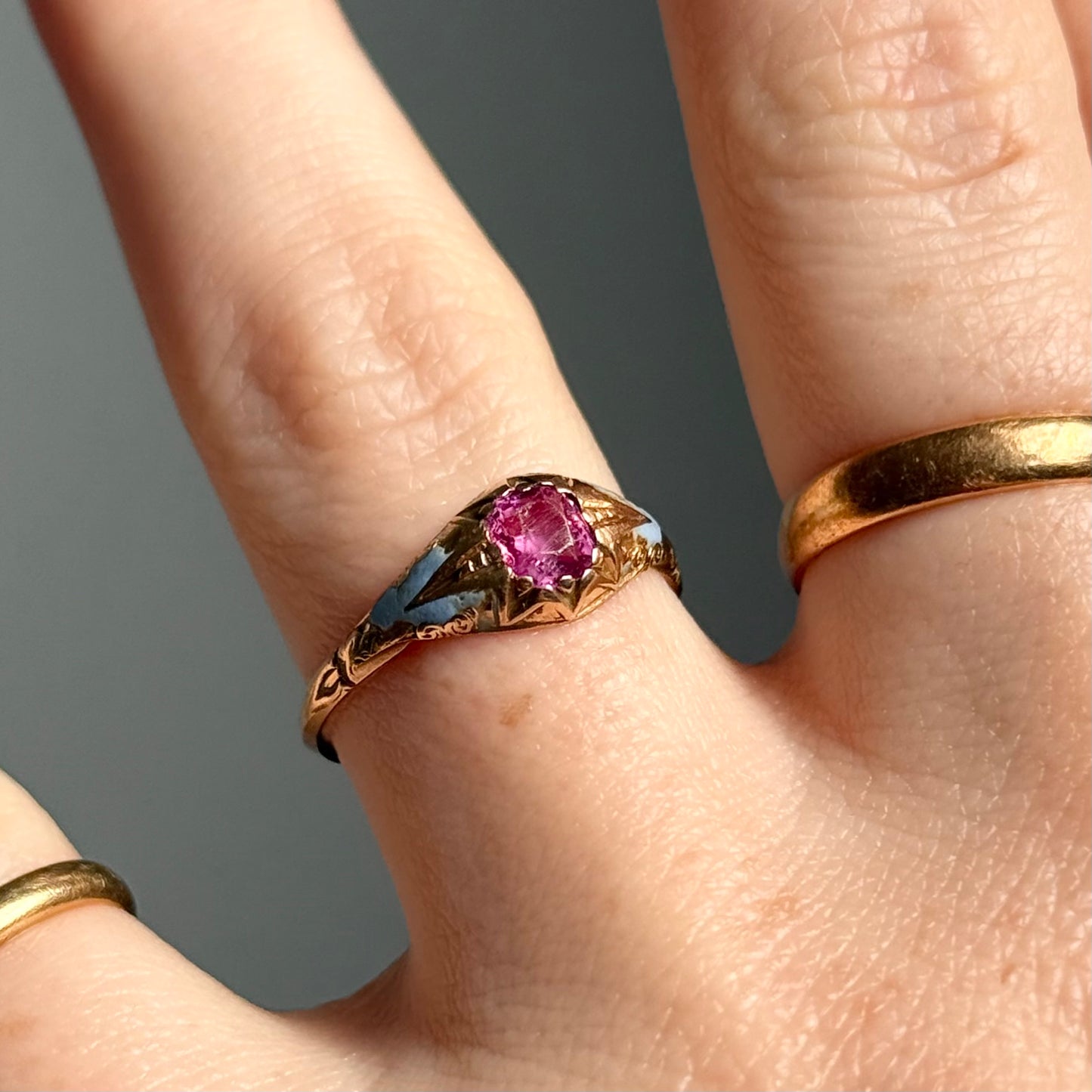 Antique Victorian Pink Sapphire & Enamel Ring