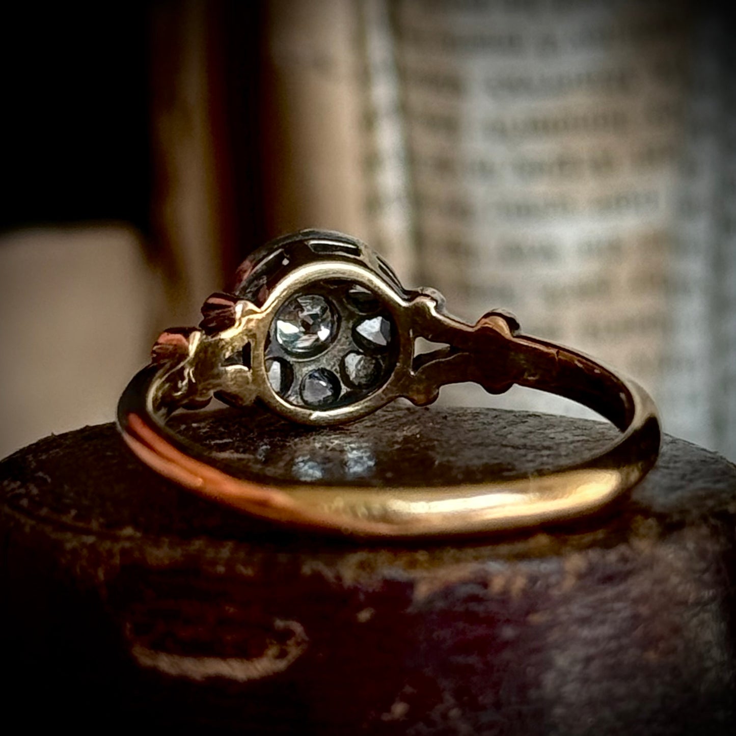 Antique Rose Cut Diamond Cluster Ring in 18 Carat Gold; Circa 1880