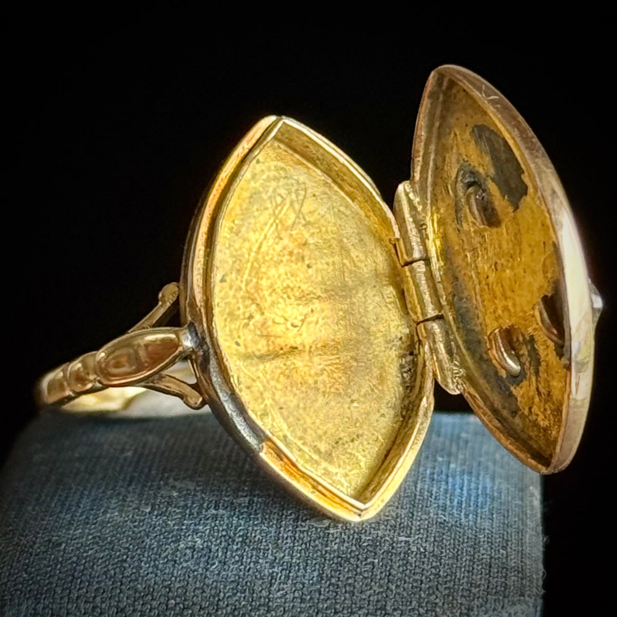 Antique Monogram Marquise Poison Ring in 18 Carat Gold; Circa 1900