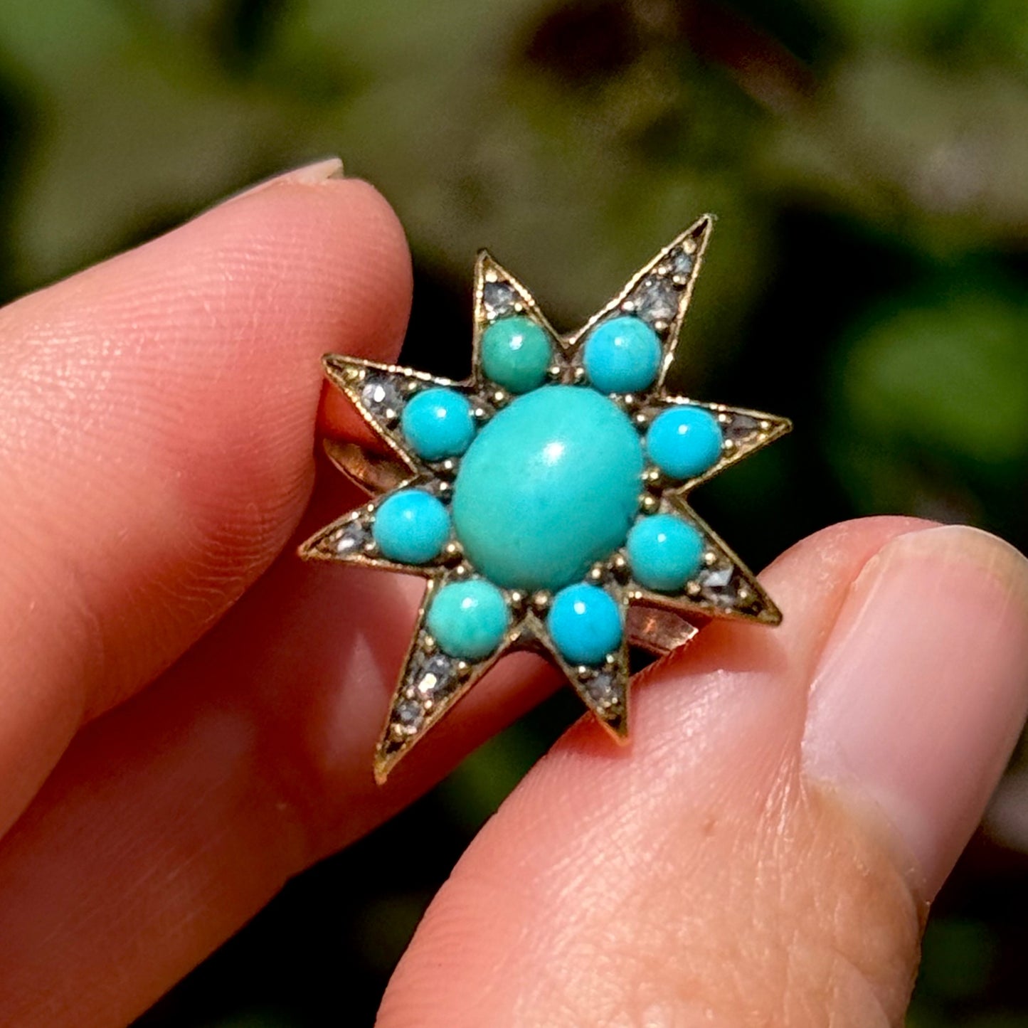Antique Turquoise & Diamond Star ring