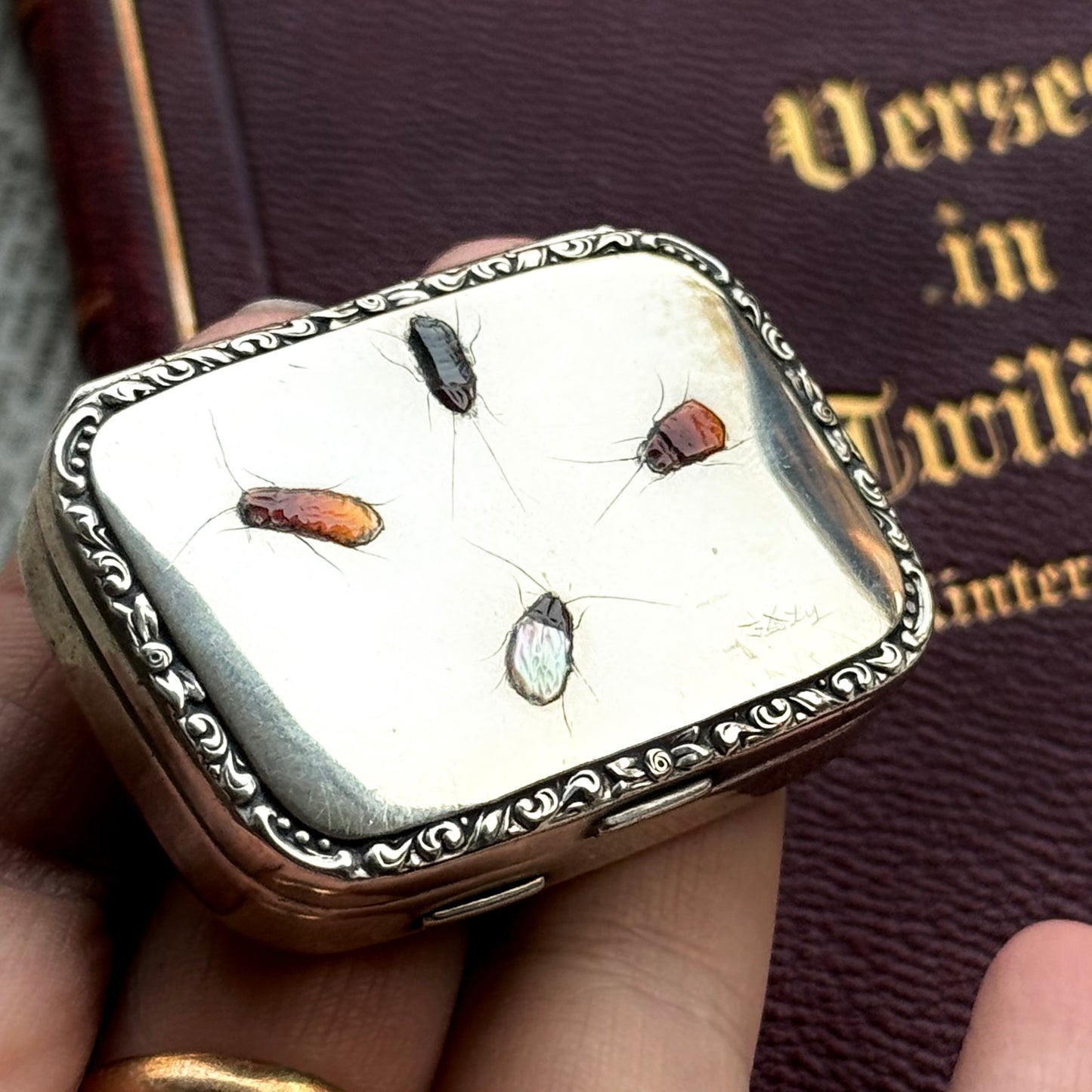 Antique Shibayama Trinket Box in Sterling Silver