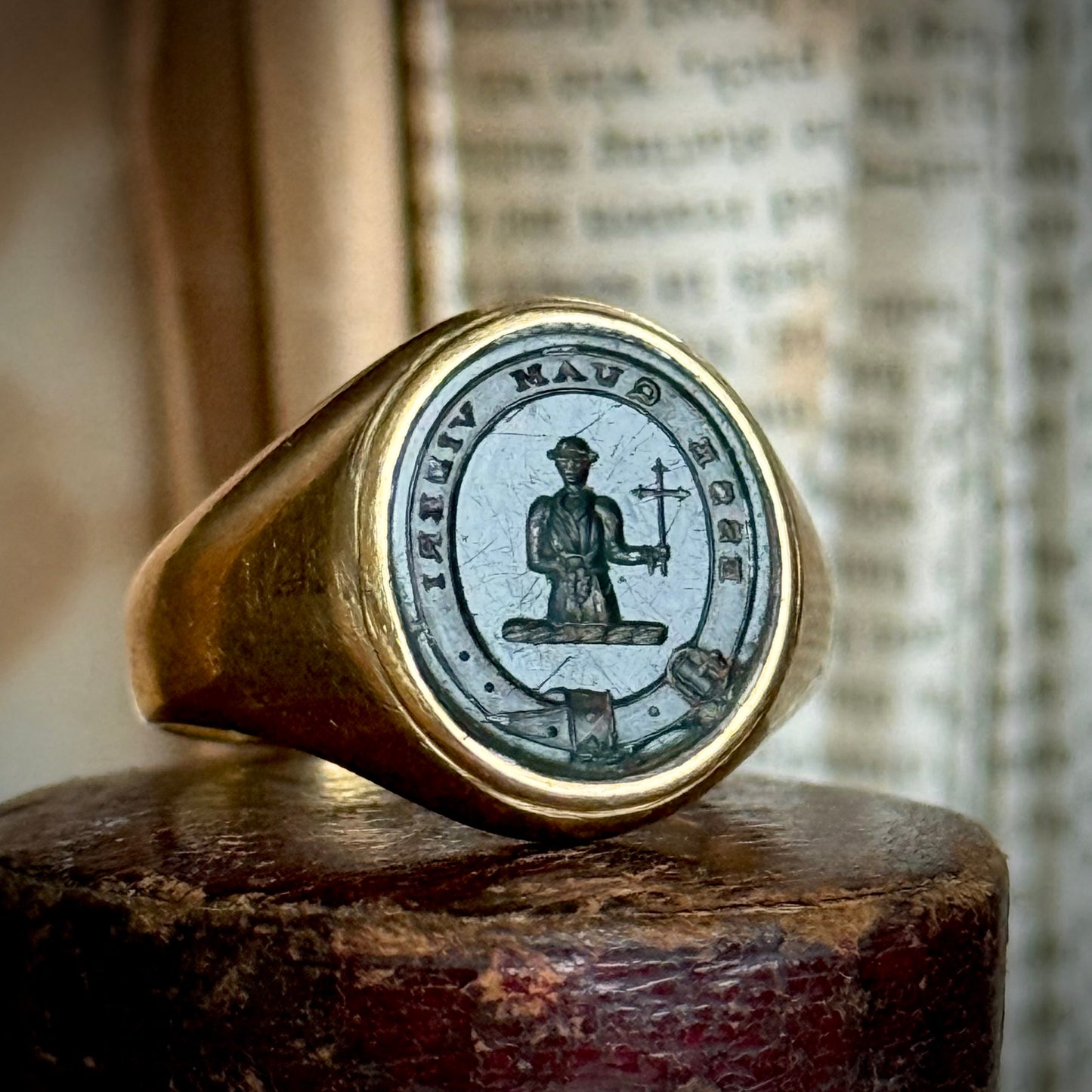 Antique Victorian Bloodstone Signet Ring in 18 Carat Gold; Circa 1880