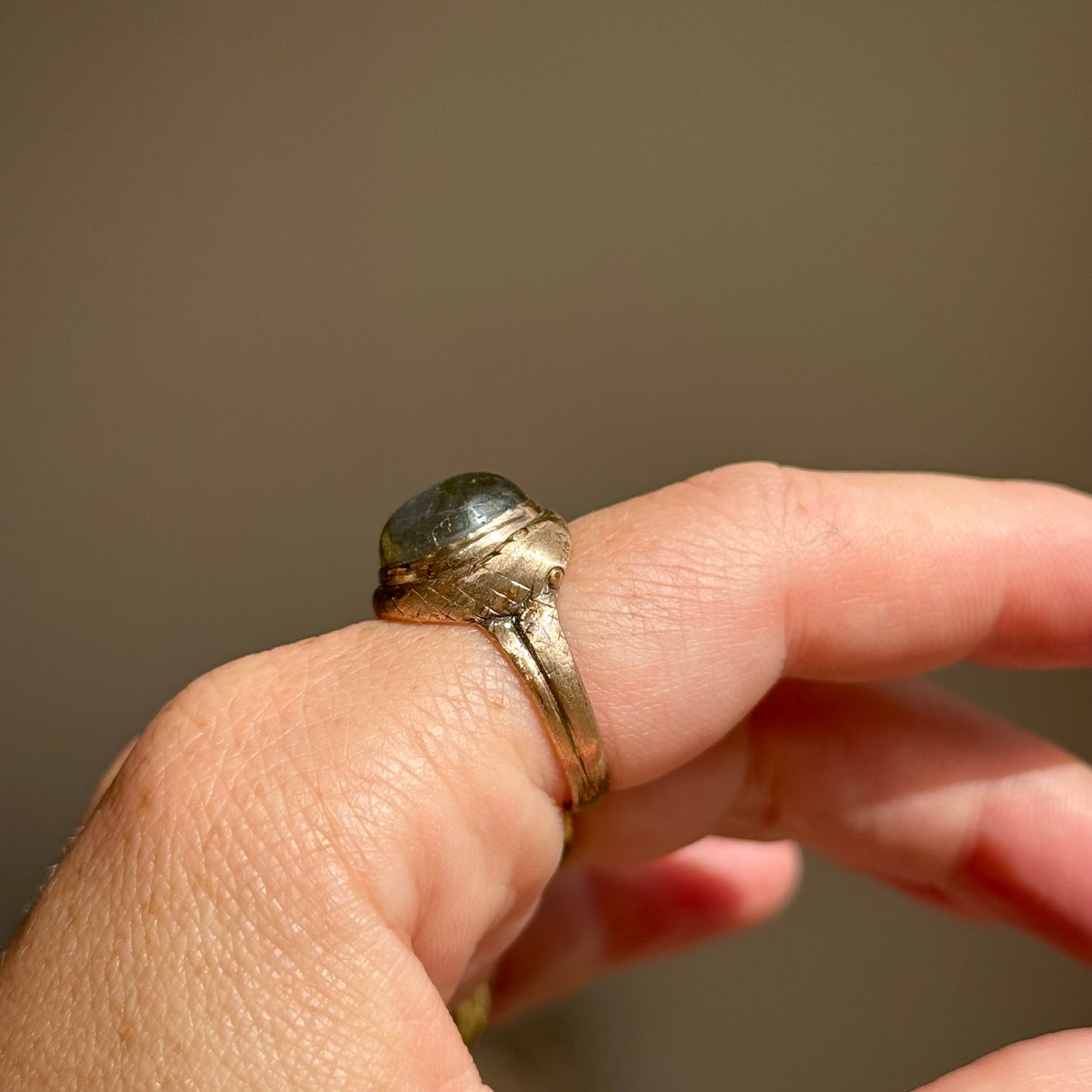 Victorian Laborite Snake Ring in 15 Carat Rose Gold; Circa 1876
