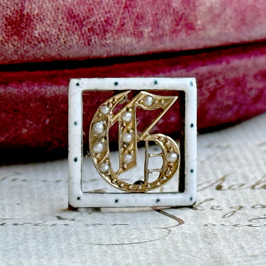 Antique Victorian Enamel and Pearl Letter 'G' Buckle Pendant in 9 Carat Gold