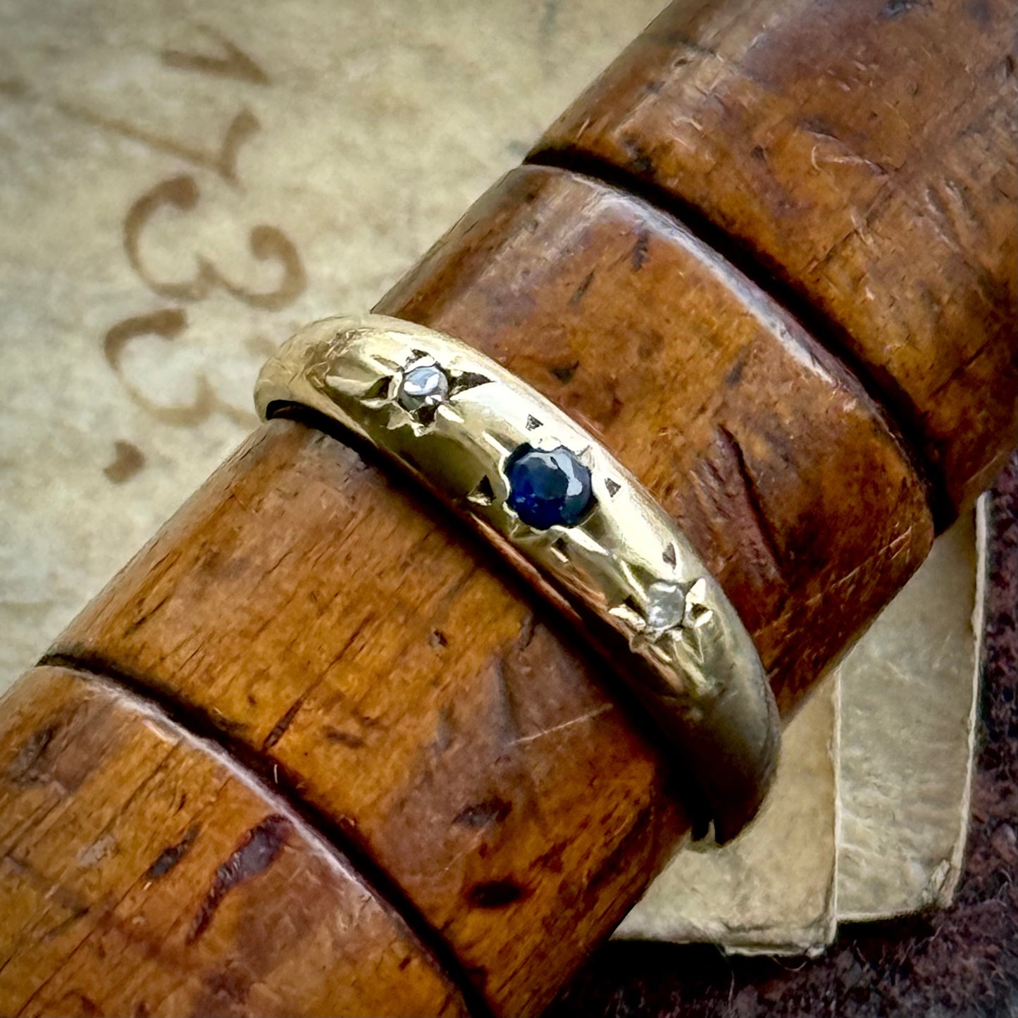 Vintage Tiny Sapphire & Diamond pinky Ring in 9 Carat Gold