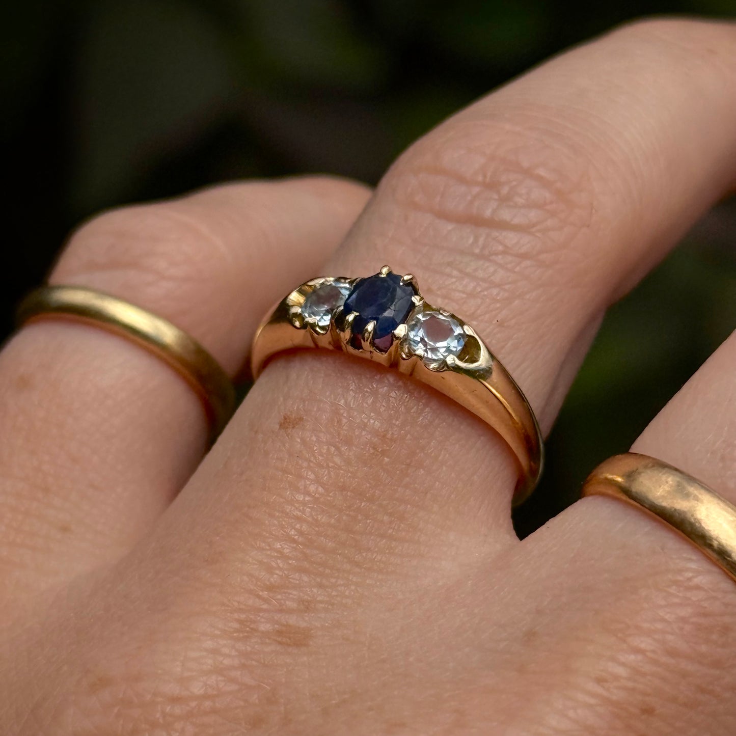 Antique Sapphire & Blue Topaz Trilogy Ring