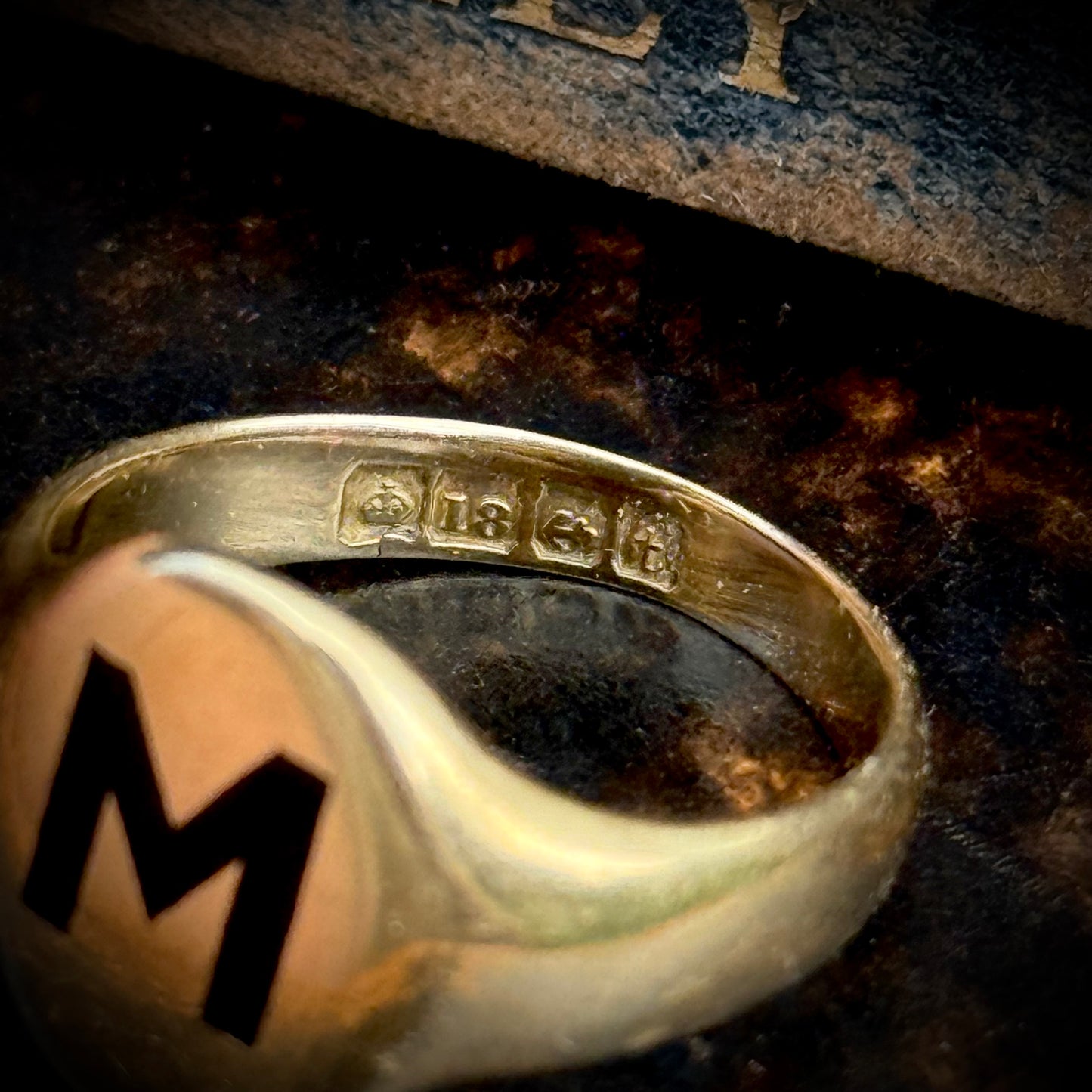 Antique Enamel Letter 'M' Signet Ring
