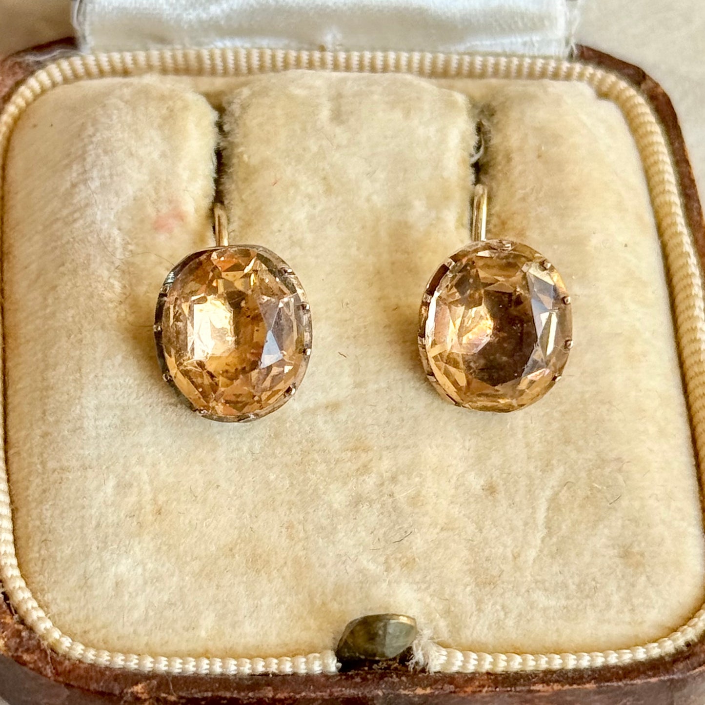 Georgian Peach Paste Drop Earrings in 9 Carat Gold