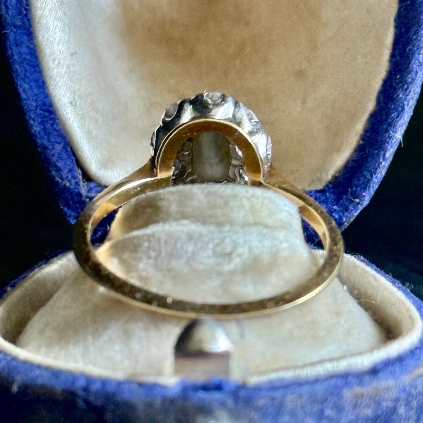 Antique Cat’s Eye Chrysoberyl & Diamond Halo Ring in 18 Carat Gold