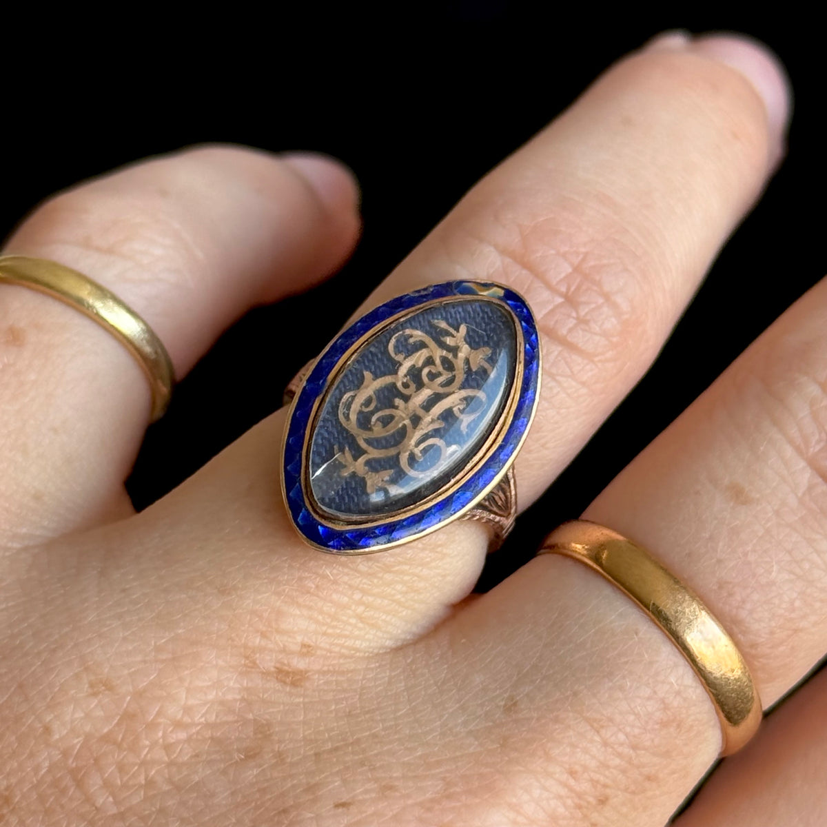 Antique Georgian Mourning Ring in 9 Carat Gold; Circa 1786
