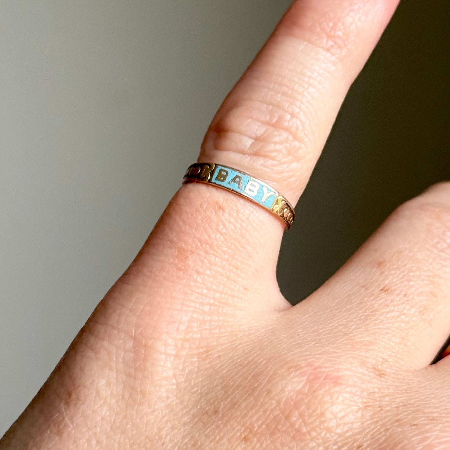 Antique Victorian Enamel 'Baby' Ring in 10 Carat gold