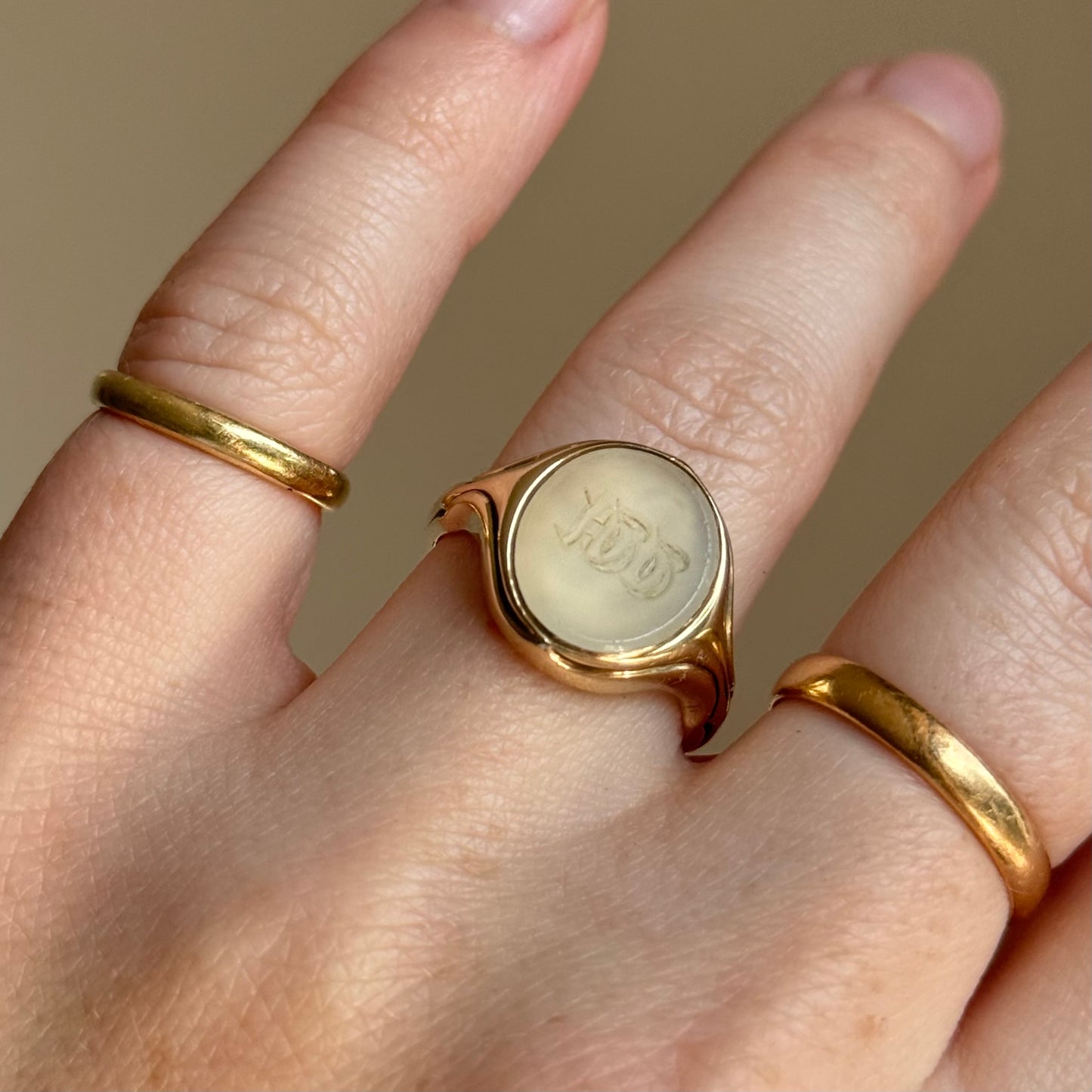 Antique Monogramed 'W' Intaglio Signet ring; Circa 1853