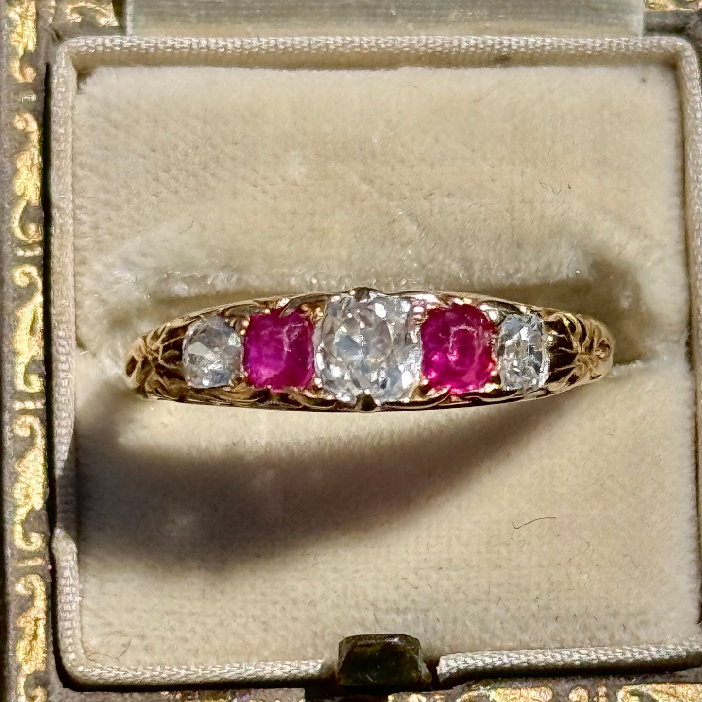 Antique Edwardian Ruby & Diamond Ring; Circa 1900