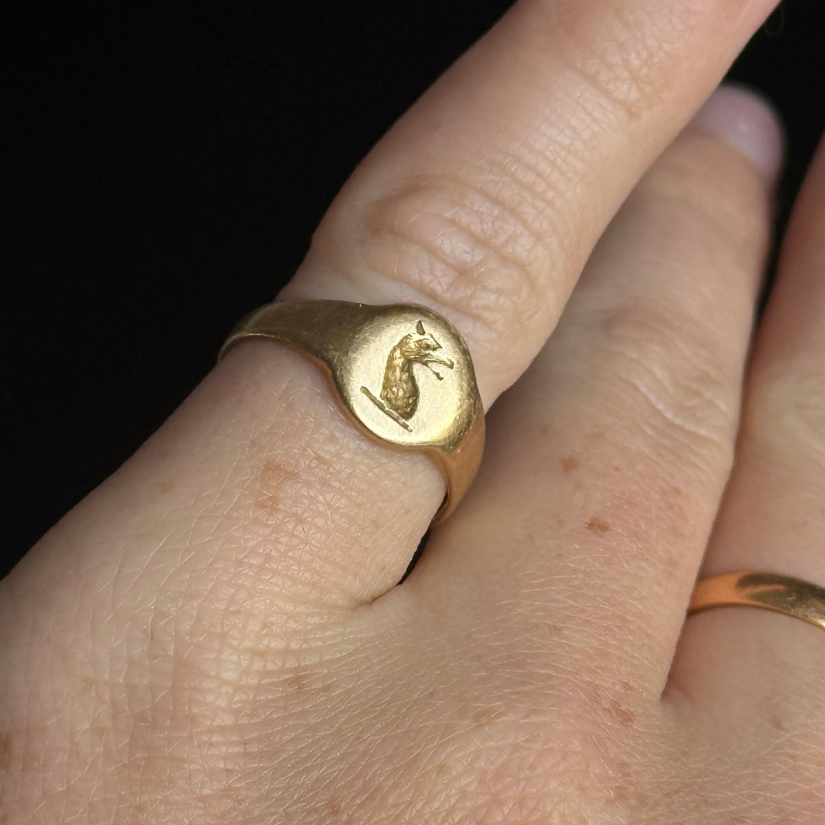 Antique Mythical Intaglio Signet Ring in 18 Carat Gold; Circa 1860