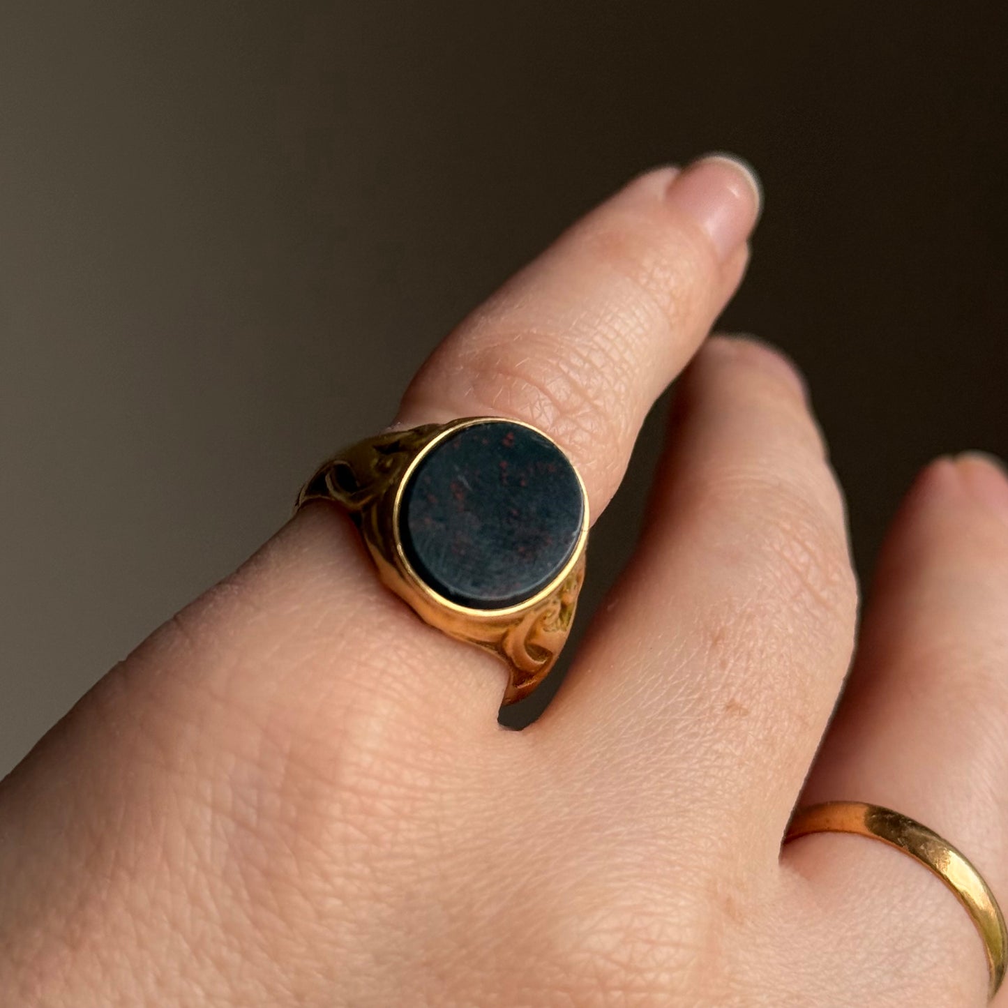 Victorian Bloodstone Signet Ring in 18 Carat Gold; Circa 1880